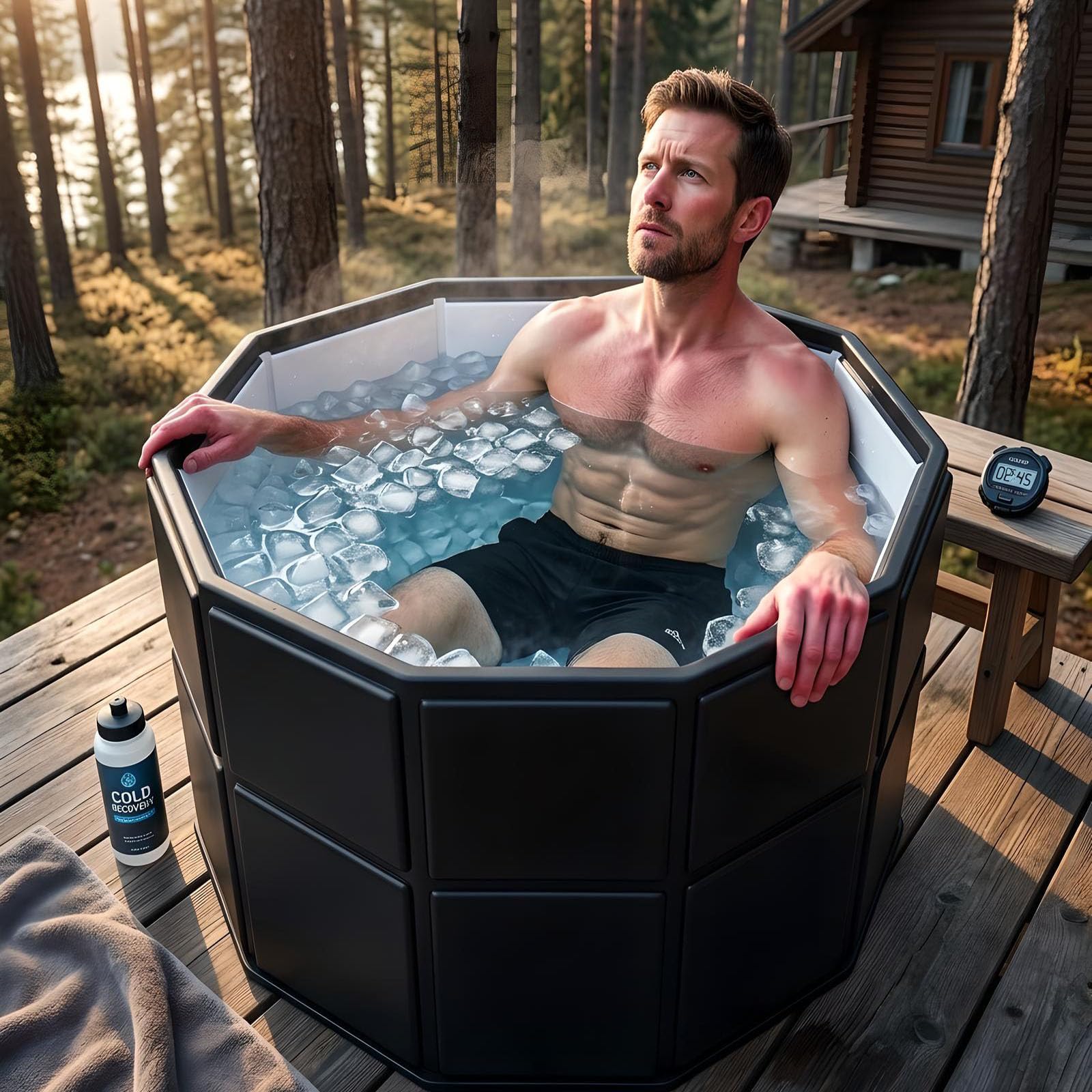 AYES Portable Foldable Bathtub for Adults, 31.5"x25.6" (80x65cm) Collapsible Freestanding Soaking Tub, No-Installation Ice Bath Cold Plunge Tub for Shower Stall, Bathroom Hot SPA, Japanese Matte Style