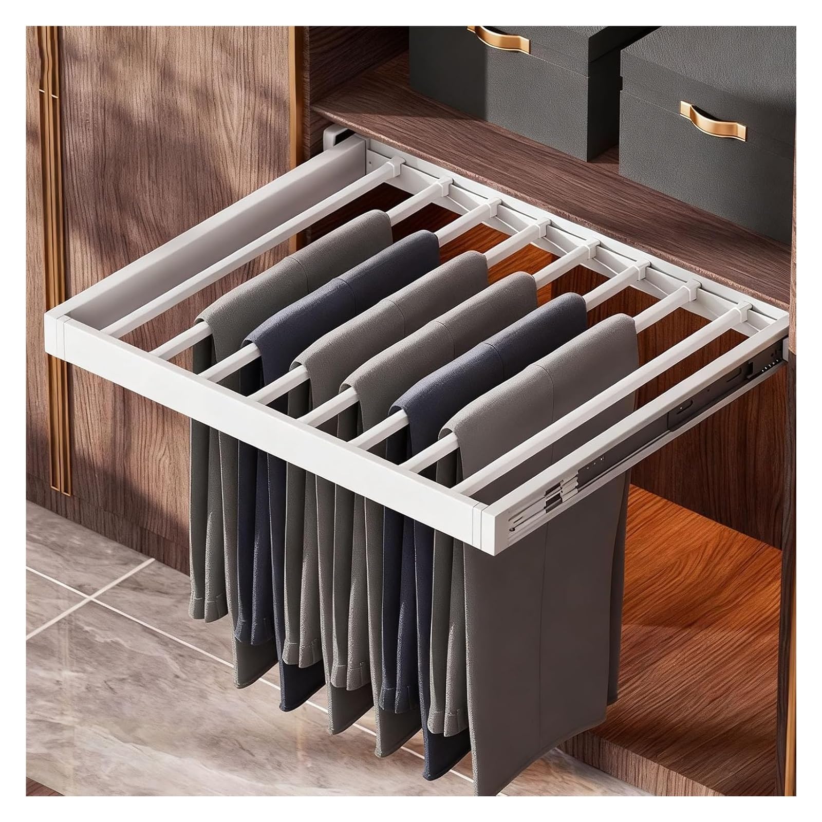 Ptrecniok Pull Out Drying Rack， Pull Out Trouser Rack Drying Aluminum Alloy Multiple Sizes(D: 54cm (21.25in),W: 71 76cm(27.95 29.92in))