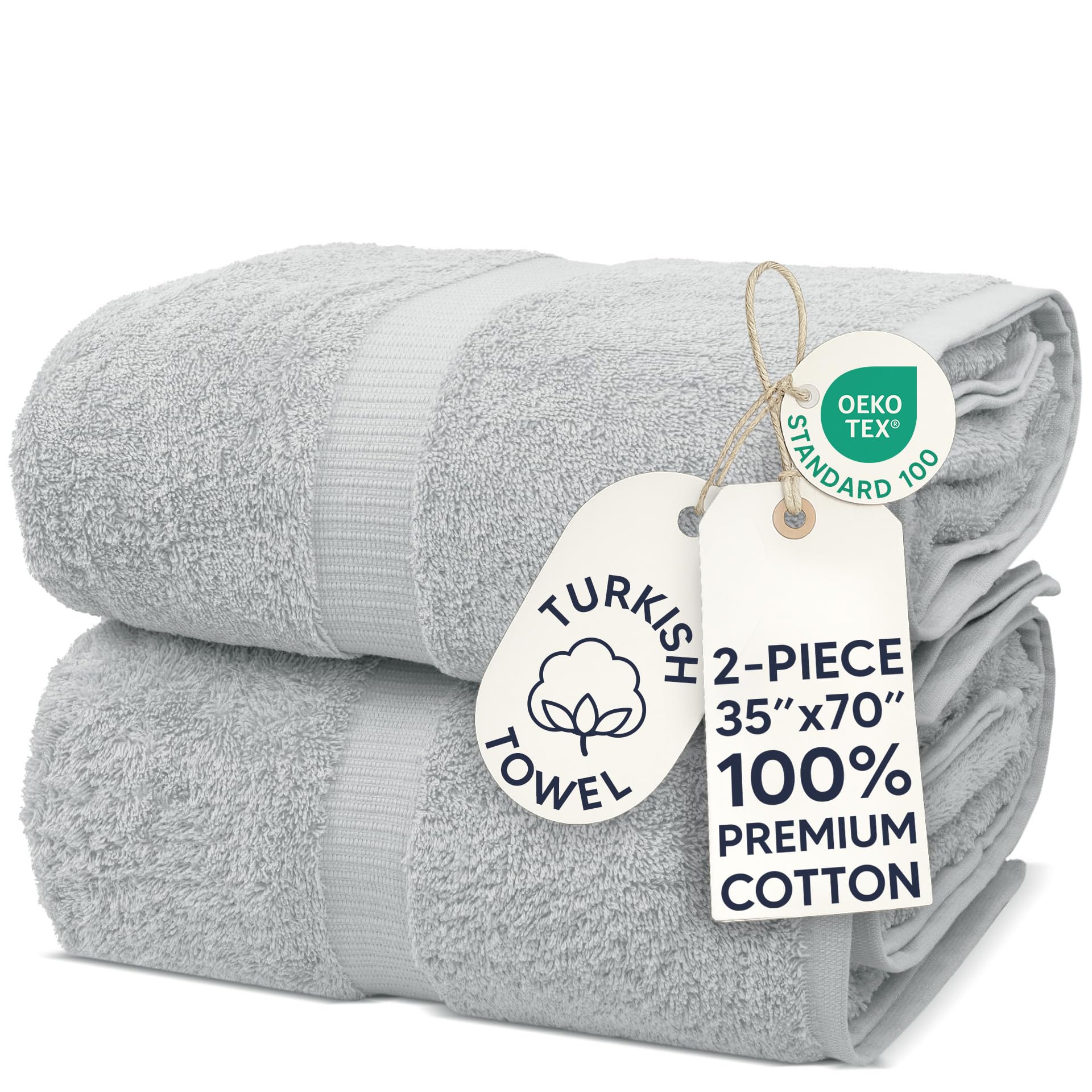 Chakir Turkish Linens, 100% Cotton Premium Quality Turkish Bath Sheets (35x70 Inch Large Bath Sheet Towels - Silver Gray)