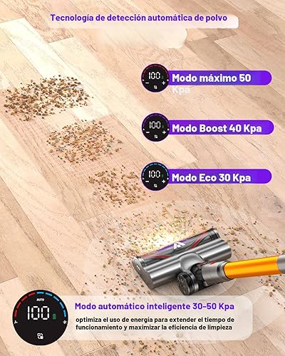 Miniatura 4 de Coovy Aspiradora inalámbrica SU7, 580 W, 50 Kpa, 75 minutos de tiempo de funcionamiento, aspiradora con pantalla táctil, anti-enredos, inalámbrica,