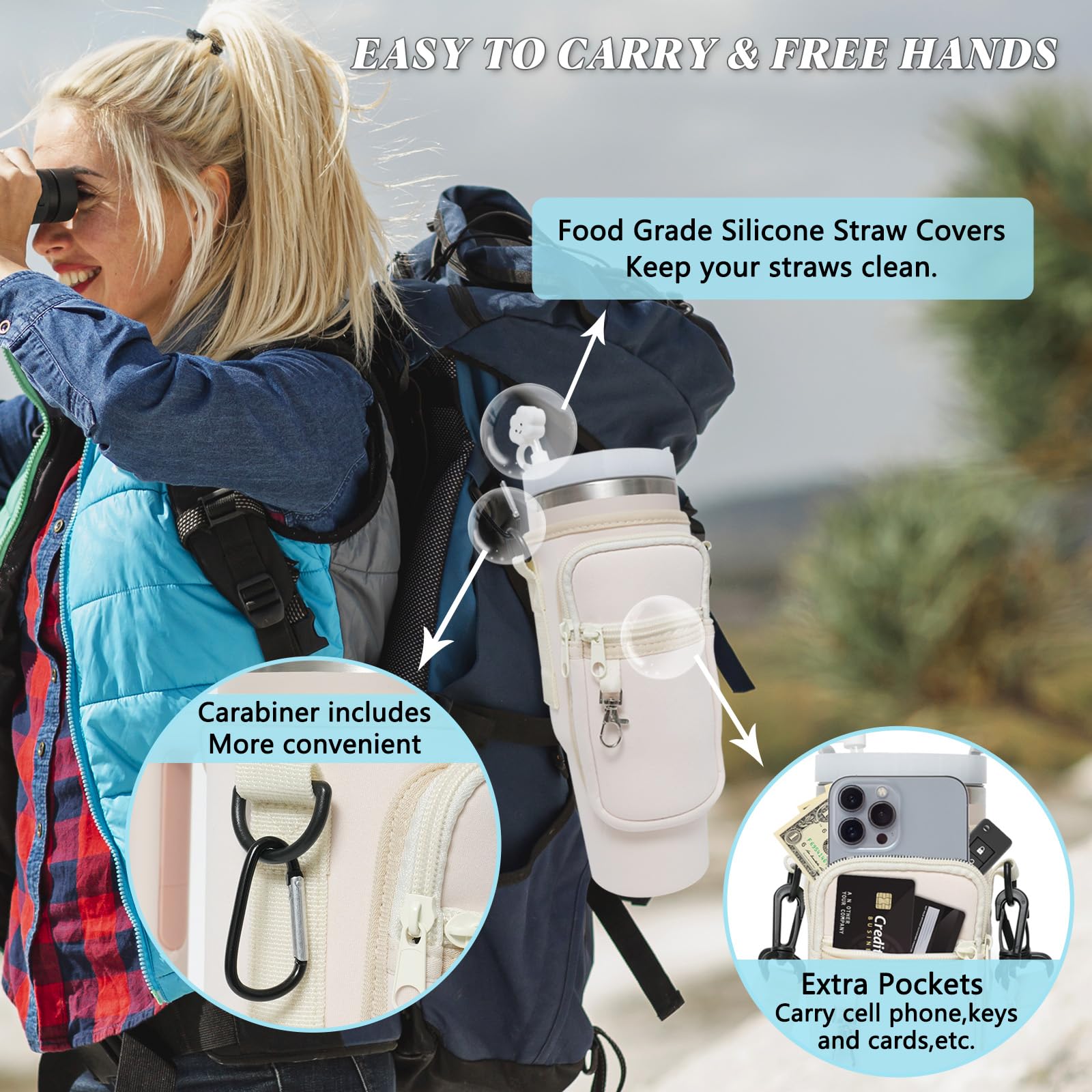 Water Bottle Carrier Bag With Phone Pocket For Stanley 40oz Tumbler Water Bottle Holder Pouch With Adjustable Shoulder Strap And Carabiner Stanley Cup Accessories For Hiking Travelling Camping Price In UAE - View #6