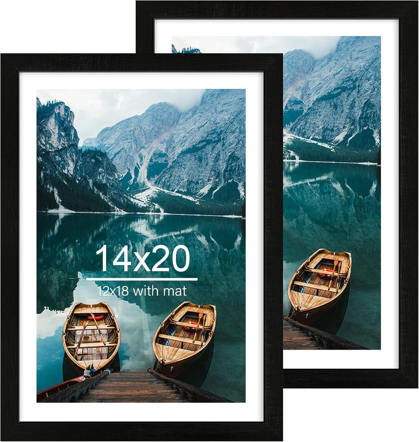 14x20 Picture Frame Set of 2, Rustic Black Wood Style - Display 14 x 20 Picture without Mat or 12x18 Picture with Mat, Wall Mounting Horizontal and Vertical Rustic Black 14x20 in