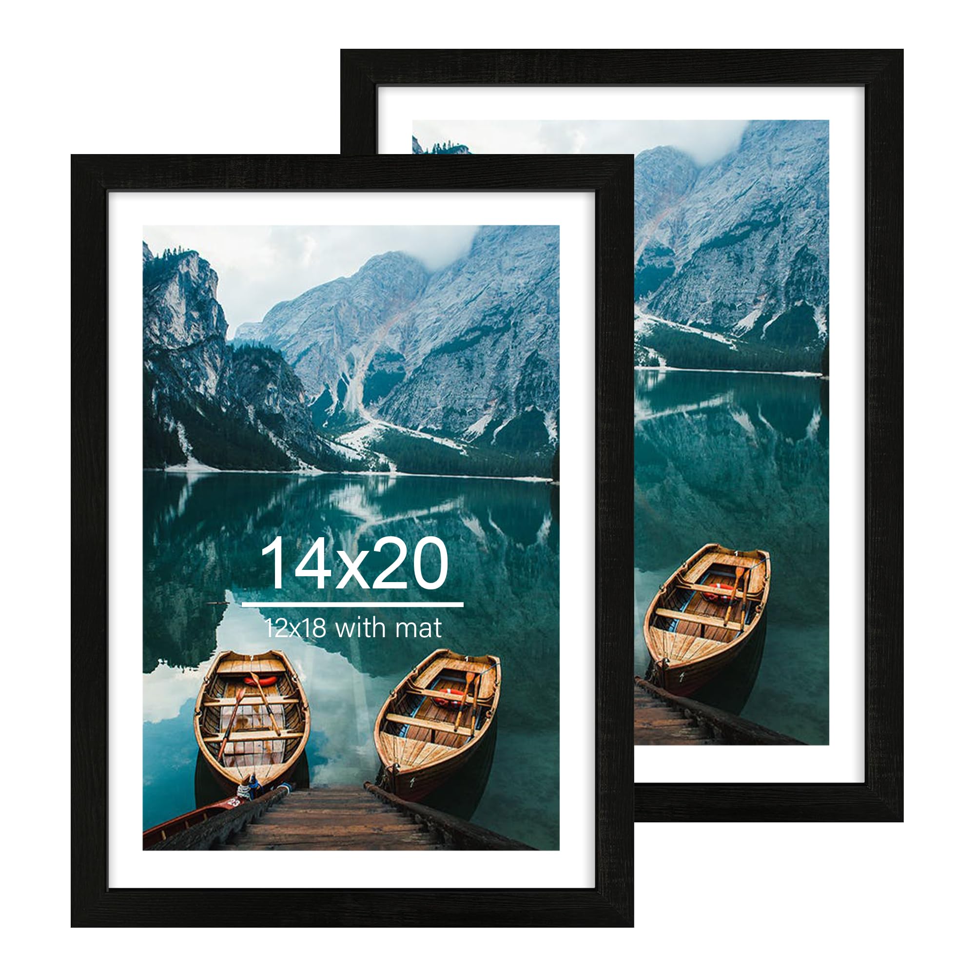 Photo 1 of ** 1 FRAME HAS DAMAGES*** Hongkee 14x20 Picture Frame Set of 2, Rustic Black Wood Style - Display 14 x 20 Picture without Mat or 12x18 Picture with Mat, Wall Mounting Horizontal and Vertical