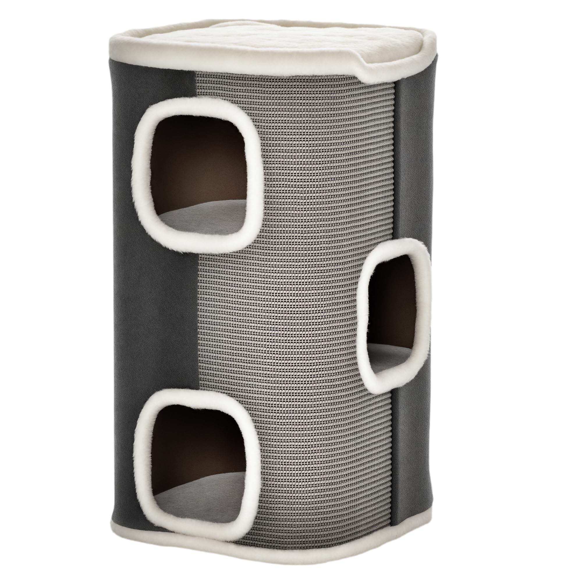 PawHut Griffoir pour Chats Arbre à Chat 3 Niveaux Arbre à Grimper pour Chats Meubles pour Chats Panneau aggloméré Polyester velouté Sisal Gris+Blanc 40 x 40 x 74 cm