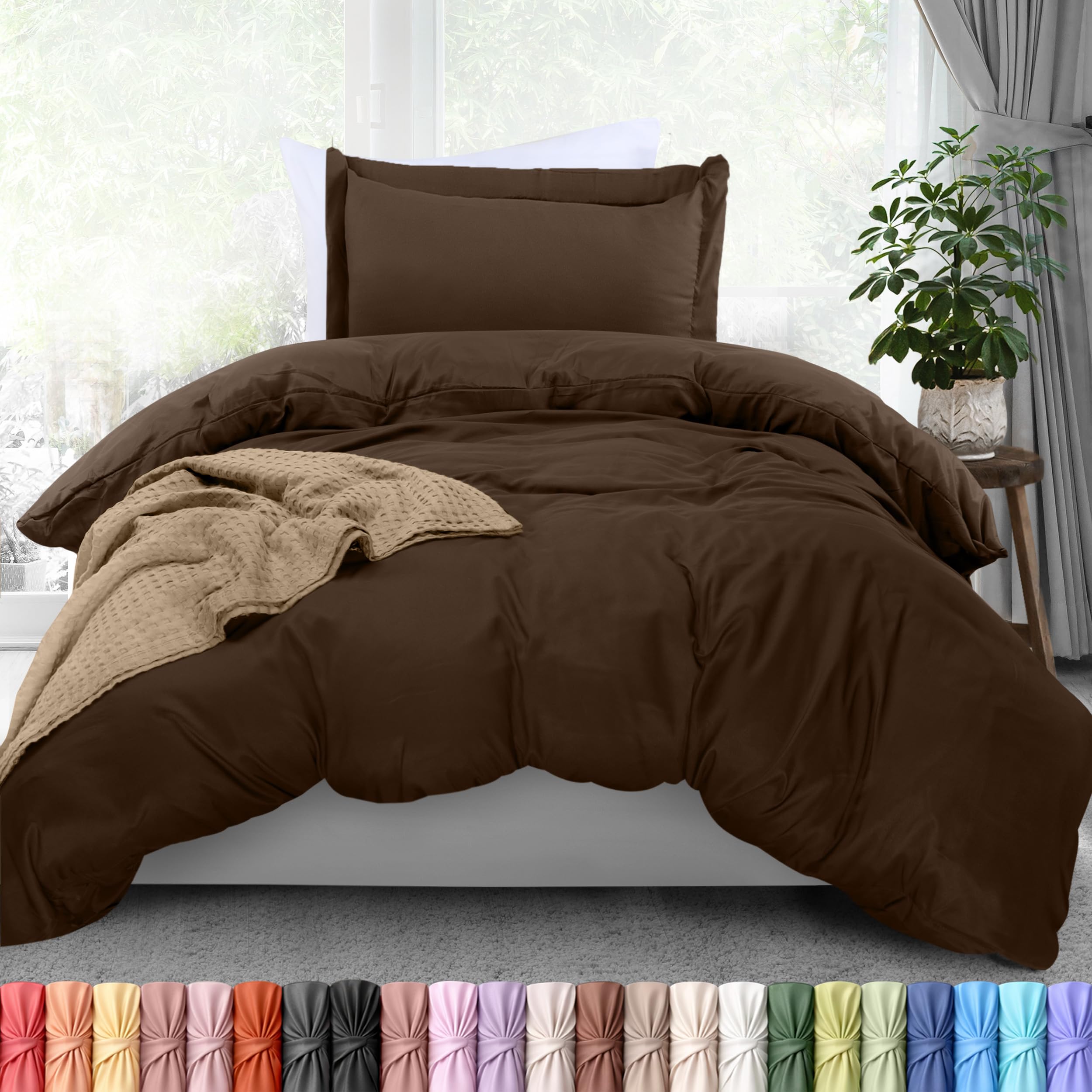 Utopia Bedding Duvet Cover Twin Size - 2 Piece with Zipper Closure - 1 Comforter Cover 68X90 Inches & 1 Pillow Sham 20X26 Inches (Brown) Comforter Not Included — image 1