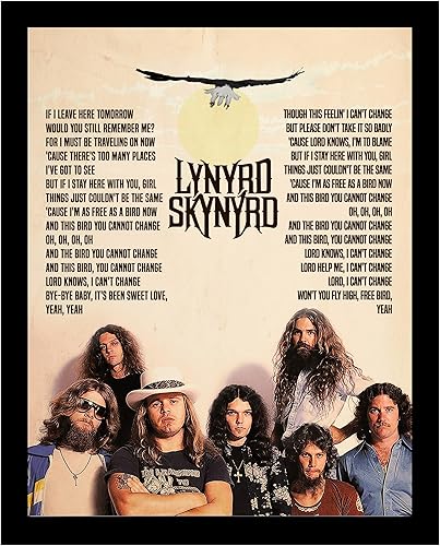 Free Bird Lynyrd Skynyrd - Póster de letras de canciones retro, decoración clásica de los años 70 para el hogar, oficina, estudio o sala de música