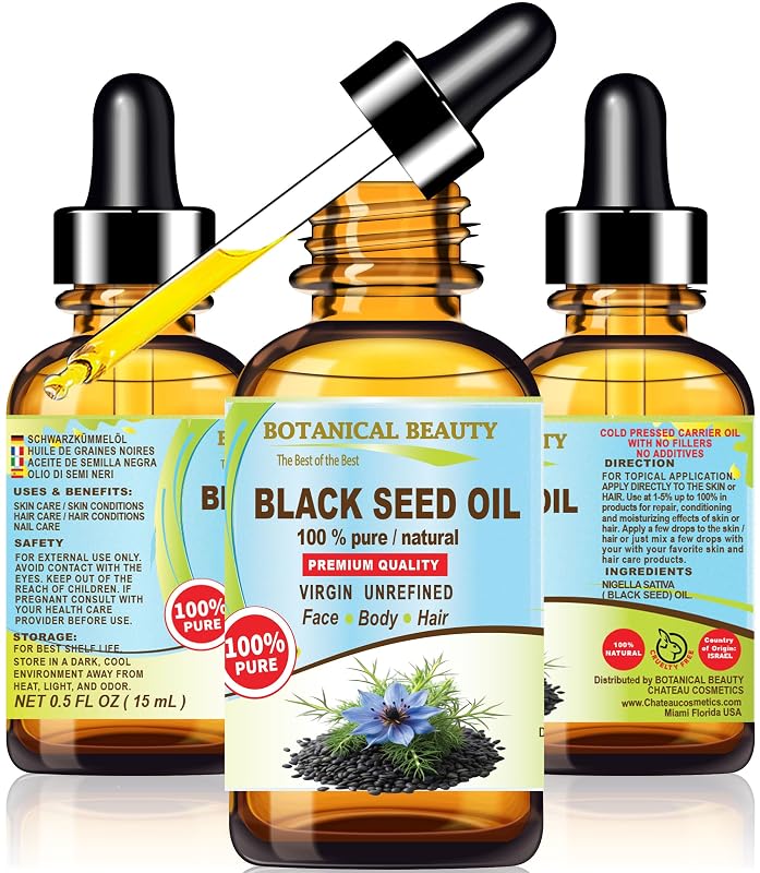 Botanical Beauty Óleo de Semente Preta Virgem, Não Refinado e Prensado a Frio 15 mL