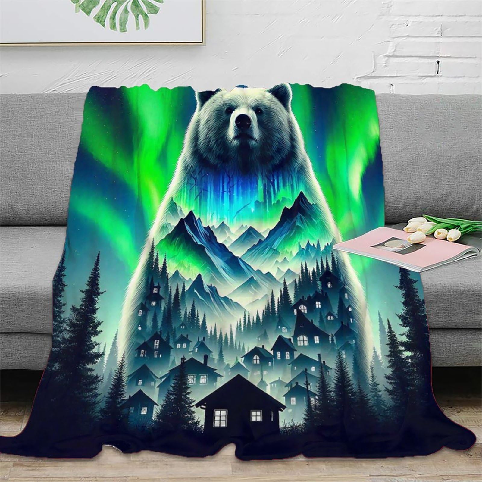 Couverture de lit ours polaire en microfibre moelleuse et chaude 50x60"