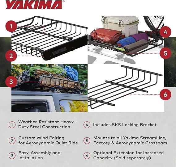 Yakima MegaWarrior Large Sized Heavy Duty Steel Cargo Basket Roof Rack with Universal Mounting Hardware for All Yakima Streamline Crossbars, Black