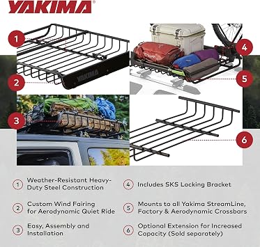 Yakima MegaWarrior Large Sized Heavy Duty Steel Cargo Basket Roof Rack with Universal Mounting Hardware for All Yakima Streamline Crossbars, Black