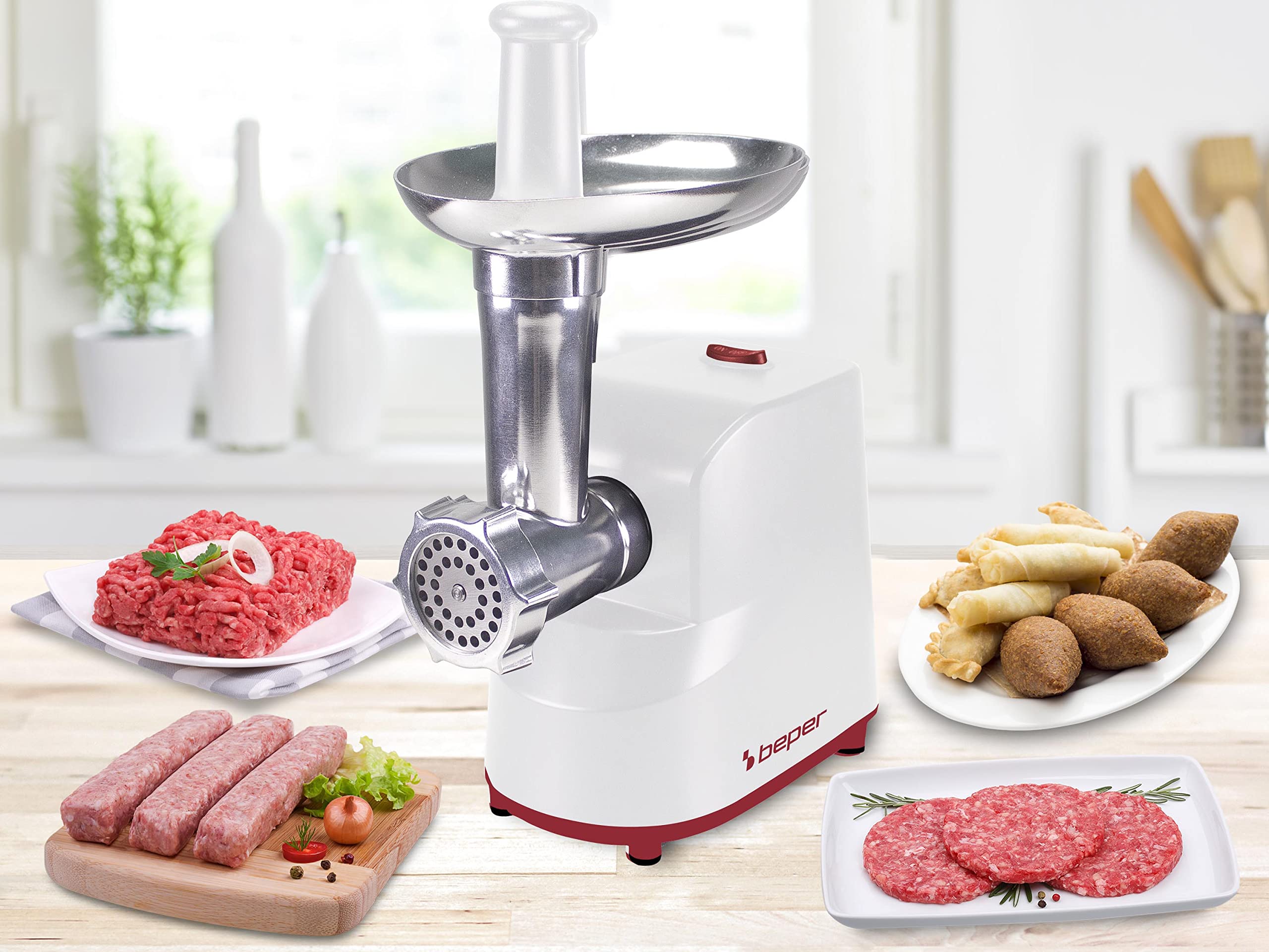 BEPER P102ROB200 Tritacarne Elettrico e Passapomodoro Elettrico 1200W con Trafile in Acciaio Inossidabile e Accessori