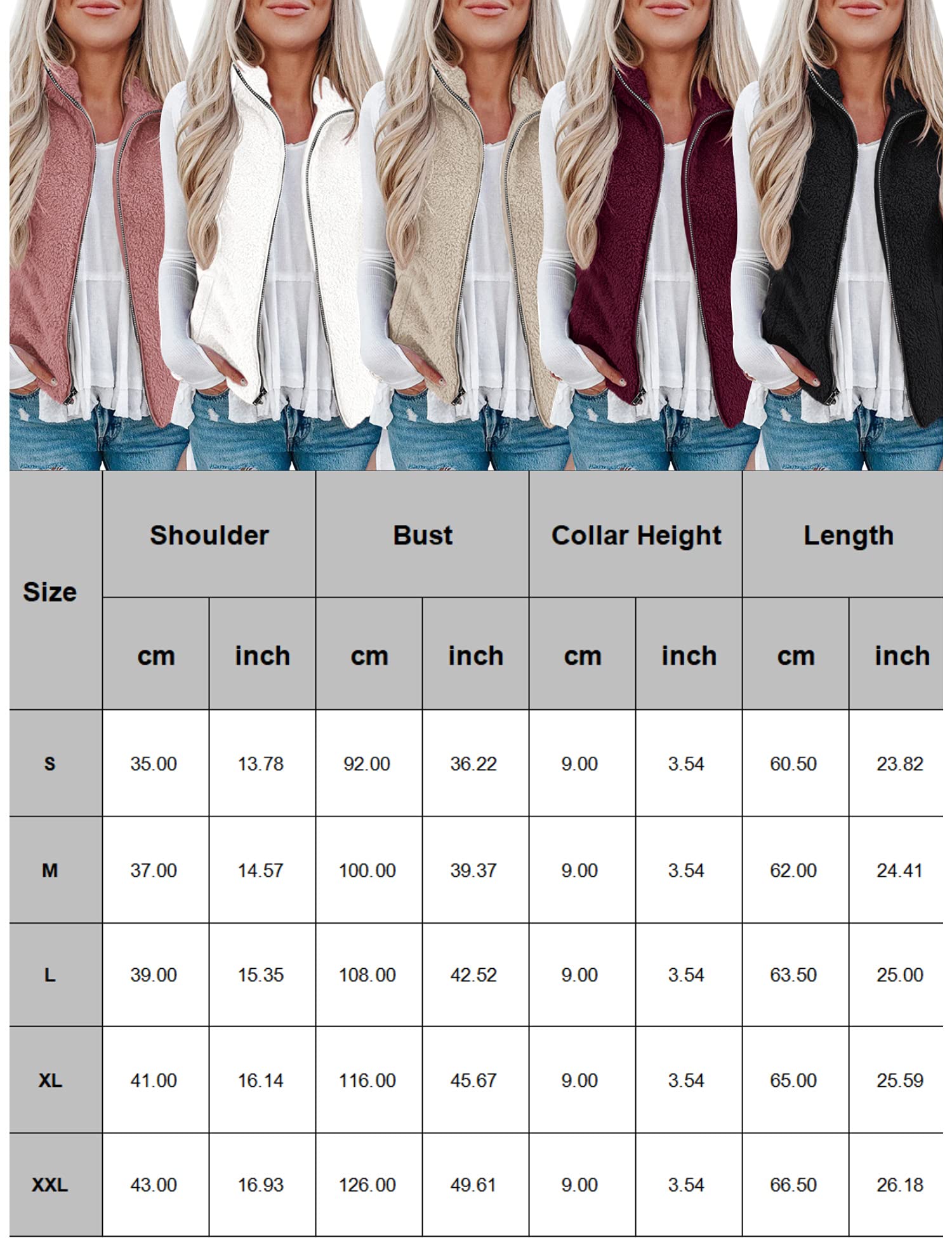 Rapbin Teddy Fleece Weste Damen,Herbst Winter Warm Ärmellos Westen Pelzjacke & Leicht Casual Einfarbig Damenweste Herbstmantel