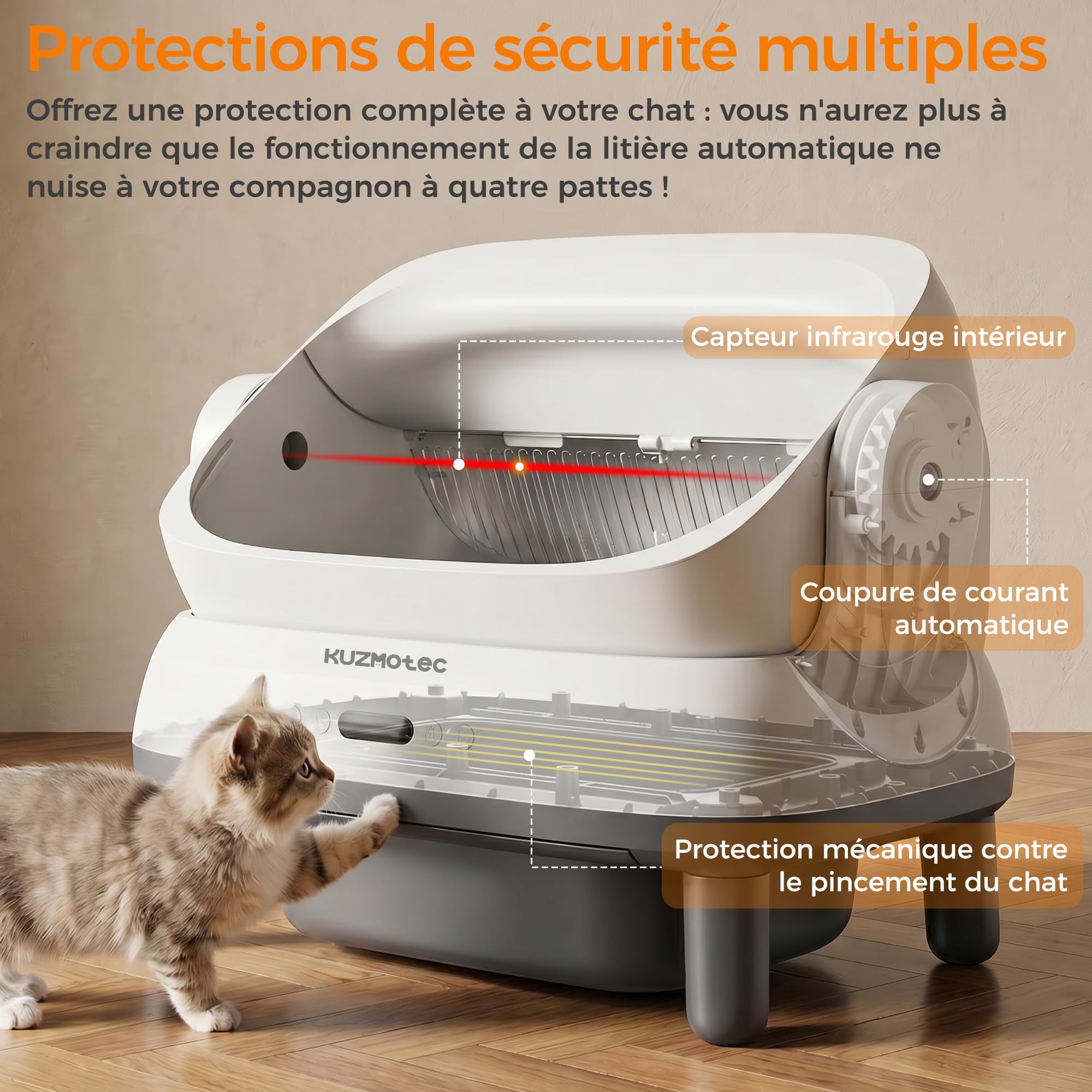 litiere pour Chat autonettoyante, Format XXXL élargi litière autonettoyante Automatique avec entrée et Sortie Facile, étanche Anti-odeurs Durable Grand Format 120L Cat Litter Box