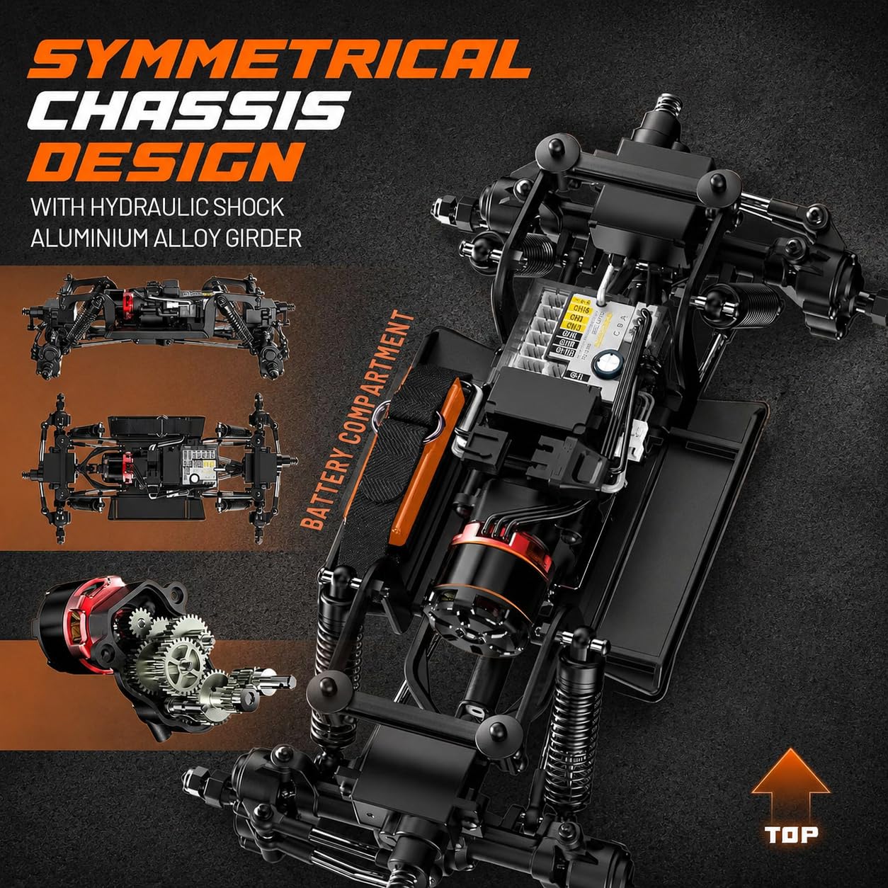 UDIRC UCX1804PRO 1/18 RC Crawler sin escobillas, camión de roca de dirección de 4 ruedas