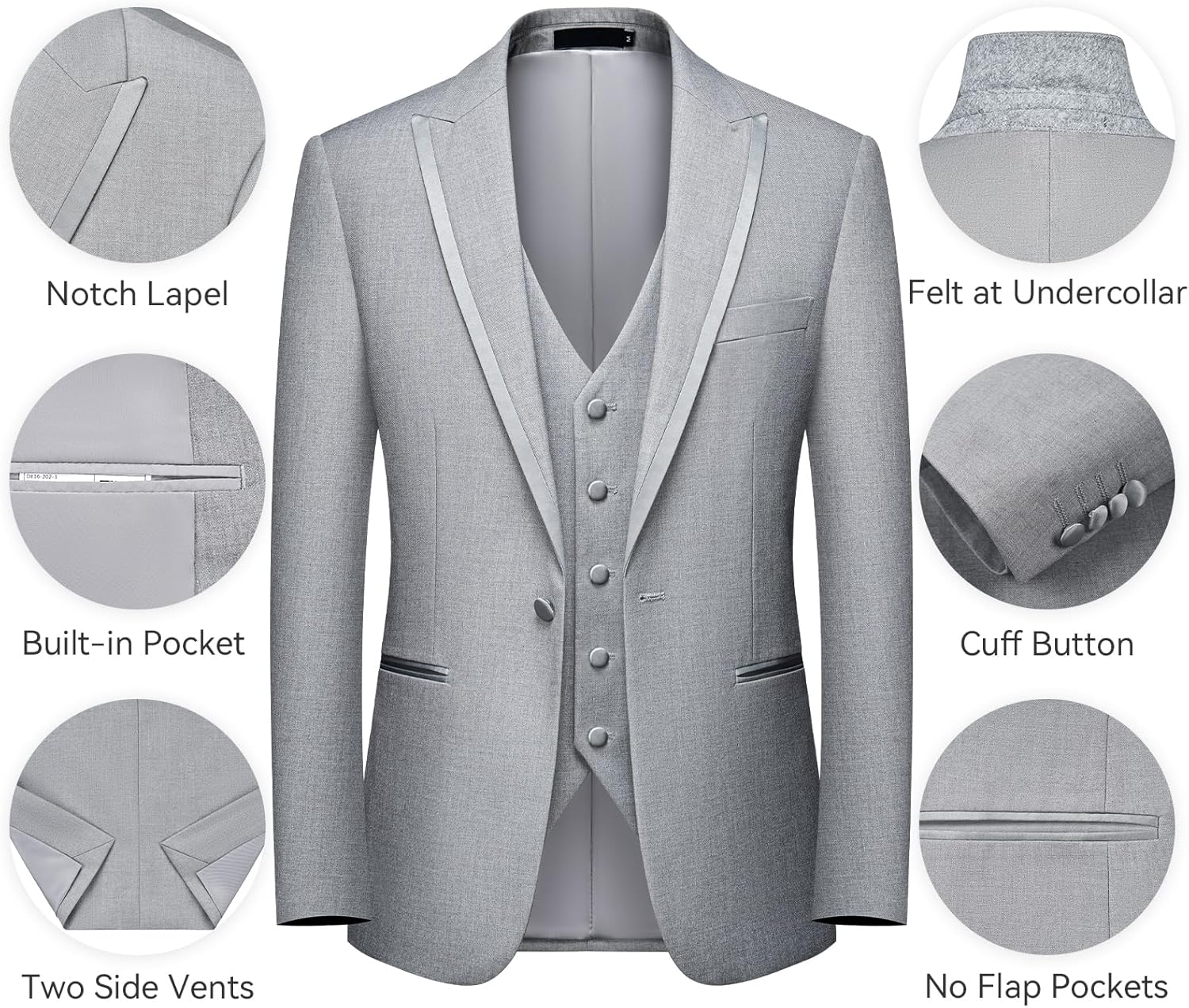 WEEN CHARM Men's 3 Piece Suit One Button Blazer Jacket Vest Pants Set Slim Fit Formal Wedding Business Suit Tuxedo Suit - Image 4