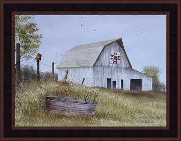 Ohio Star Quilt Block Barn by Billy Jacobs 15x19 Wash Tub White Washed Barn Country Primitive Folk Art Print Framed Picture