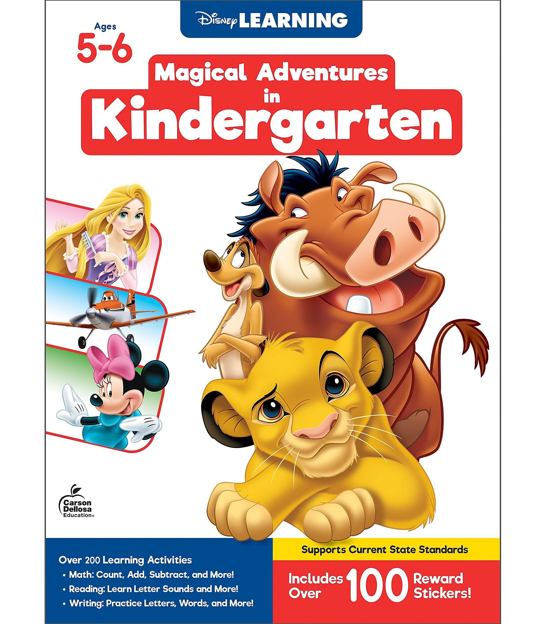 Disney Learning Magical Adventures in Kindergarten Workbooks, Math, Letter Recogntion, Reading Comprehension and Handwriting Practice, Lion King, Rapunzel, Mickey Mouse and Cars Kindergarten Workbooks