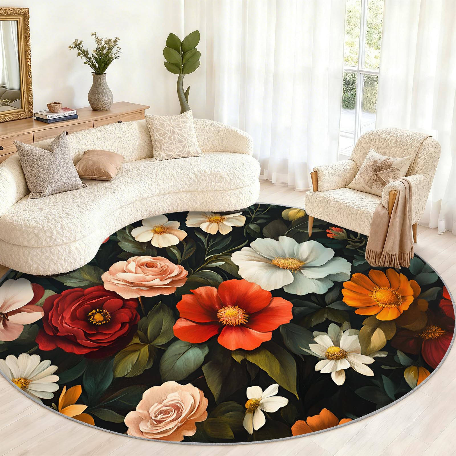 Grand tapis rond 200 cm antidérapant de salon et chambre Générique