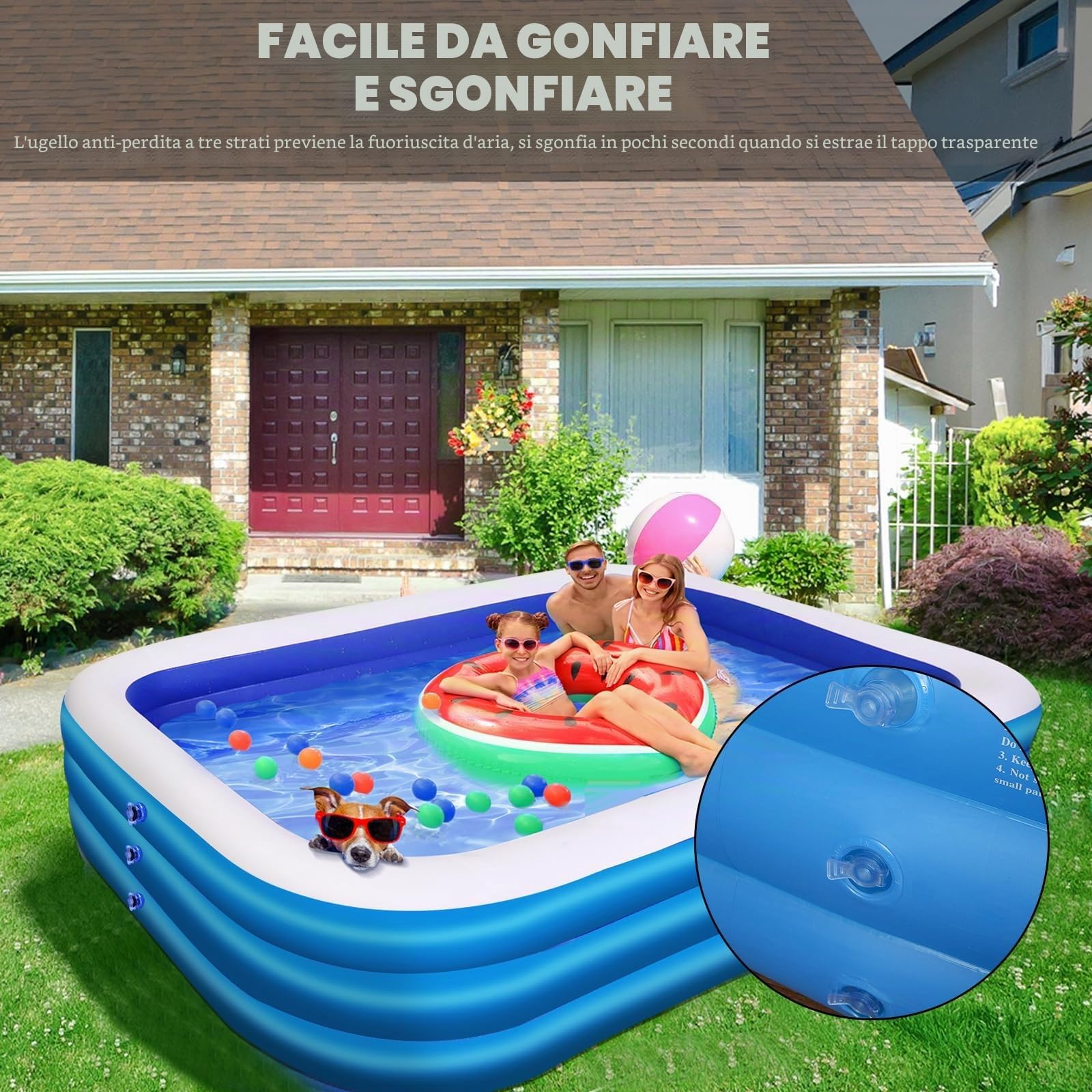 Piscina gonfiabile, rettangolare, grande, per cortile, giardino, balcone, 150 x 100 x 50 cm