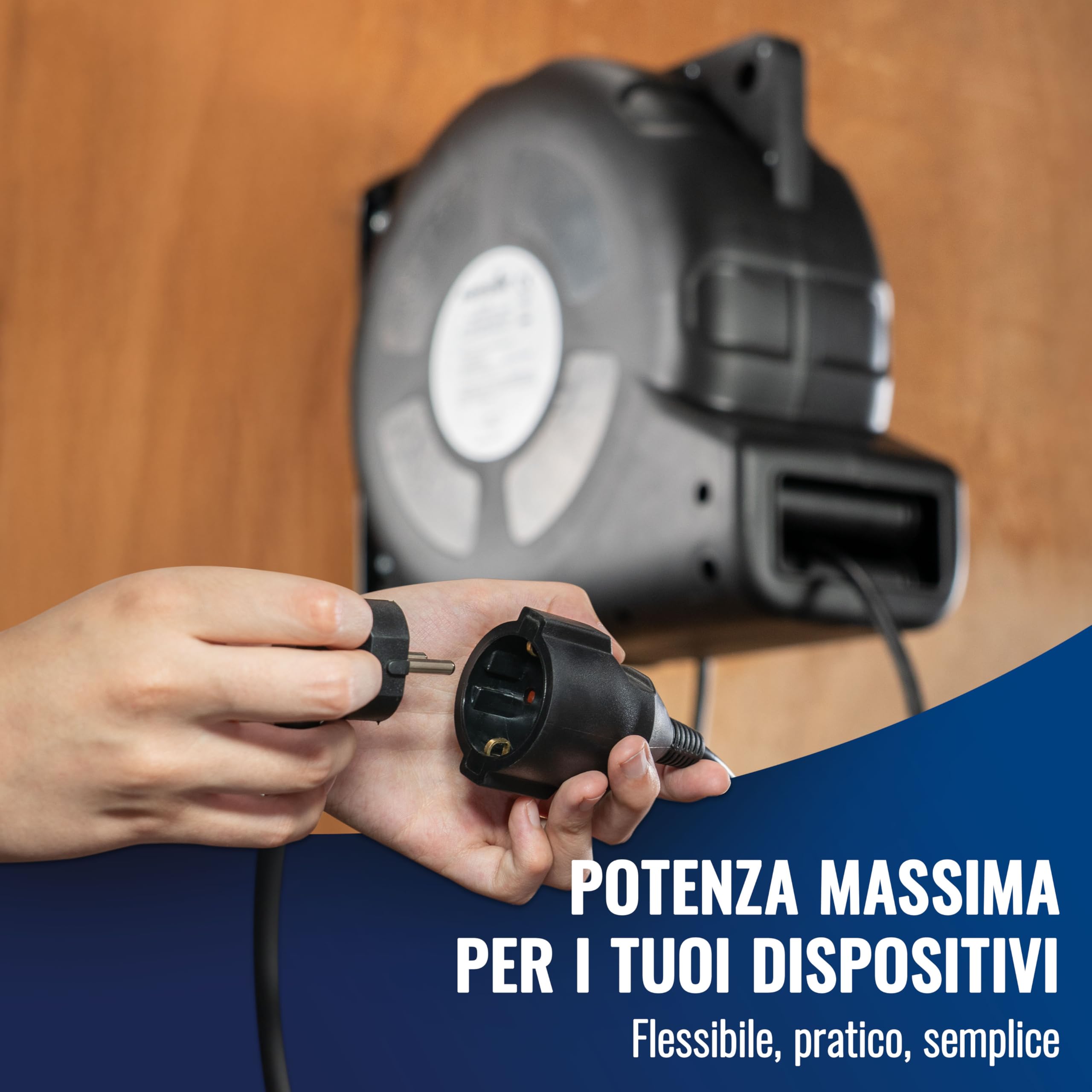 Poppstar Avvolgicavo automatico 20m + 2m (max. 3000W) Avvolgitore di cavi automatico autoavvolgente IP20 con interruttore di protezione termica