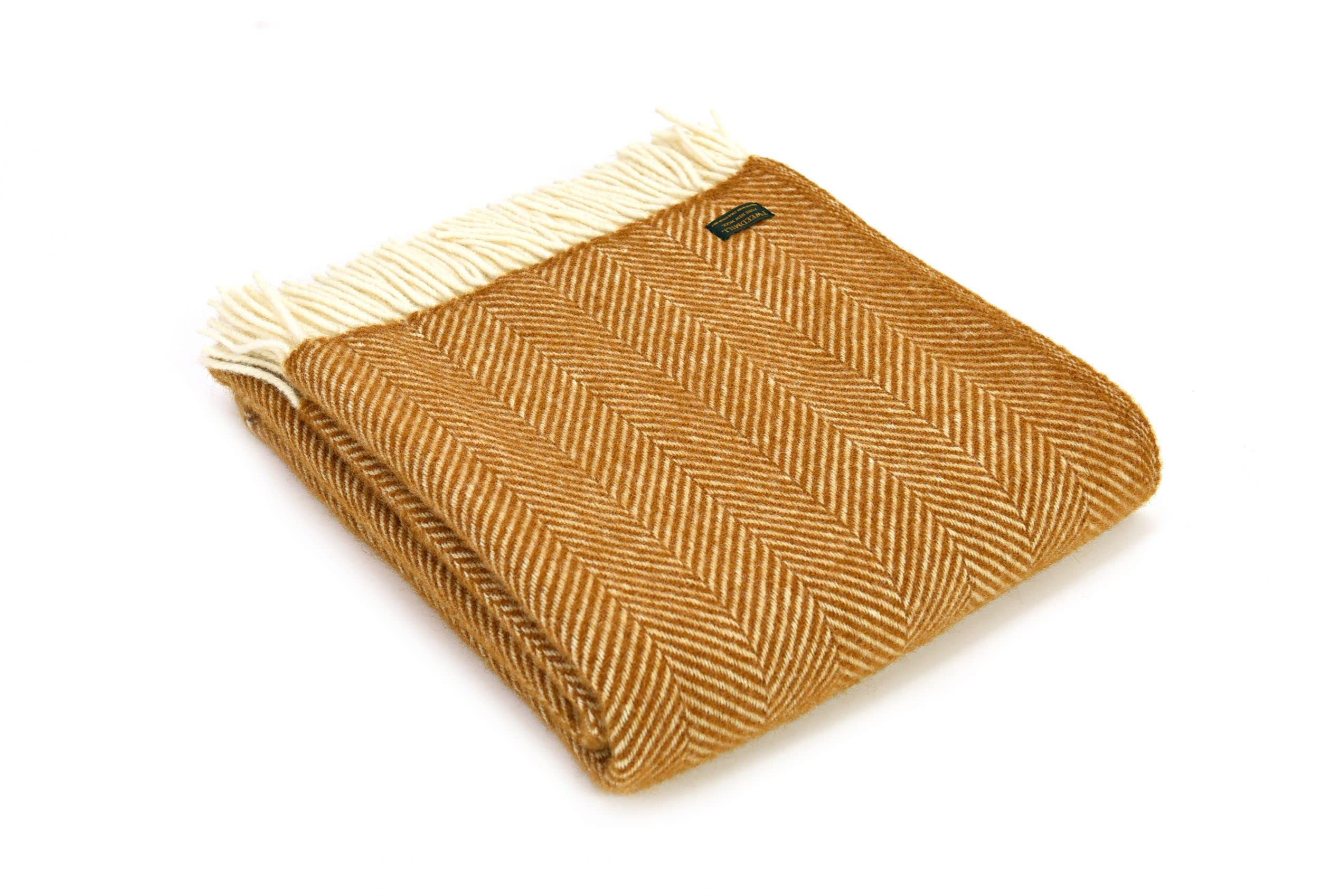 Tweedmill Yellow Textiles 100% Pure New Wool Fishbone Throw, Mustard, 150X180cm