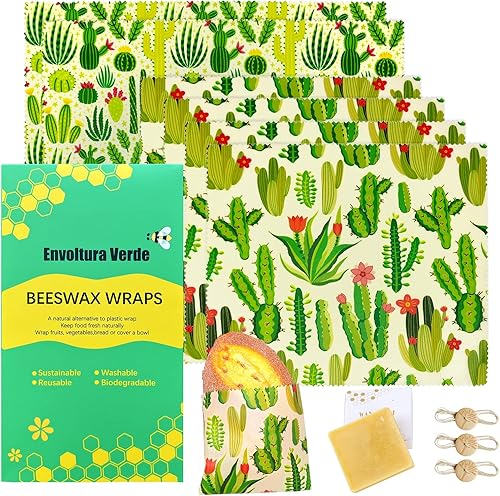 Envolturas reutilizables de cera de abejas, paquete de 3 envolturas de cera de abejas ecológicas, ecológicas, sostenibles, biodegradables, cero