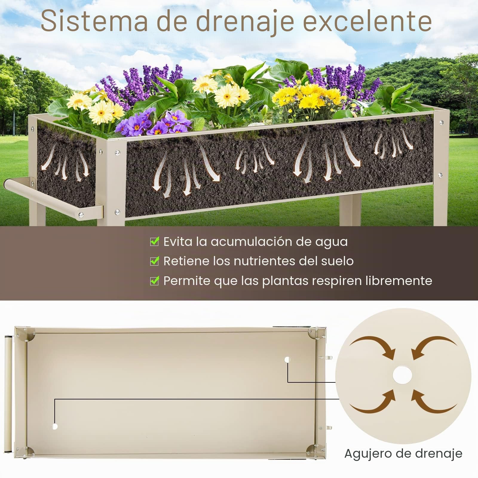 GOPLUS Huerto Urbano con Ruedas, Cama Elevada con Estante y 2 Ganchos para Herramientas de Jardinería para Verduras, Hierbas y Otros Vegetales, 95 x 40 x 80 cm (Blanco)