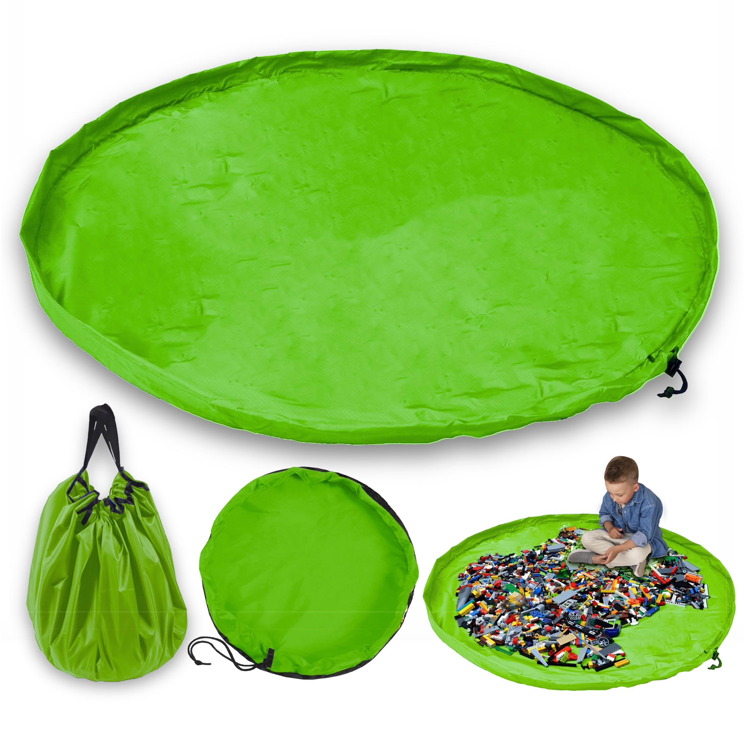 JJPRIME - Kinder Aufräumsack Spieldecke Kordelzug | Aufbewahrung Spielzeug Groß | Faltbar Spielzeugaufbewahrung Kinderzimmer | Play and Go Spielzeugsack - Schnelle Reinigung (150cm XL - Grün)