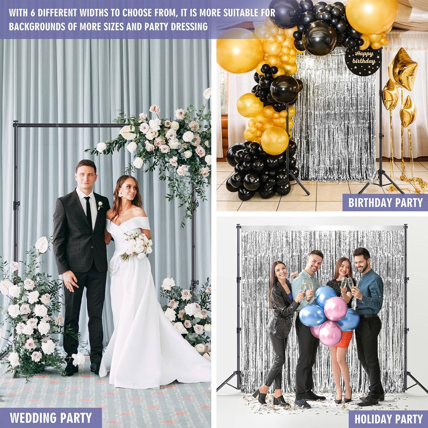 Backdrop Stand Kit - 6 Widths, 10x8.5ft Adjustable Background Stand for Parties & Studio Photography