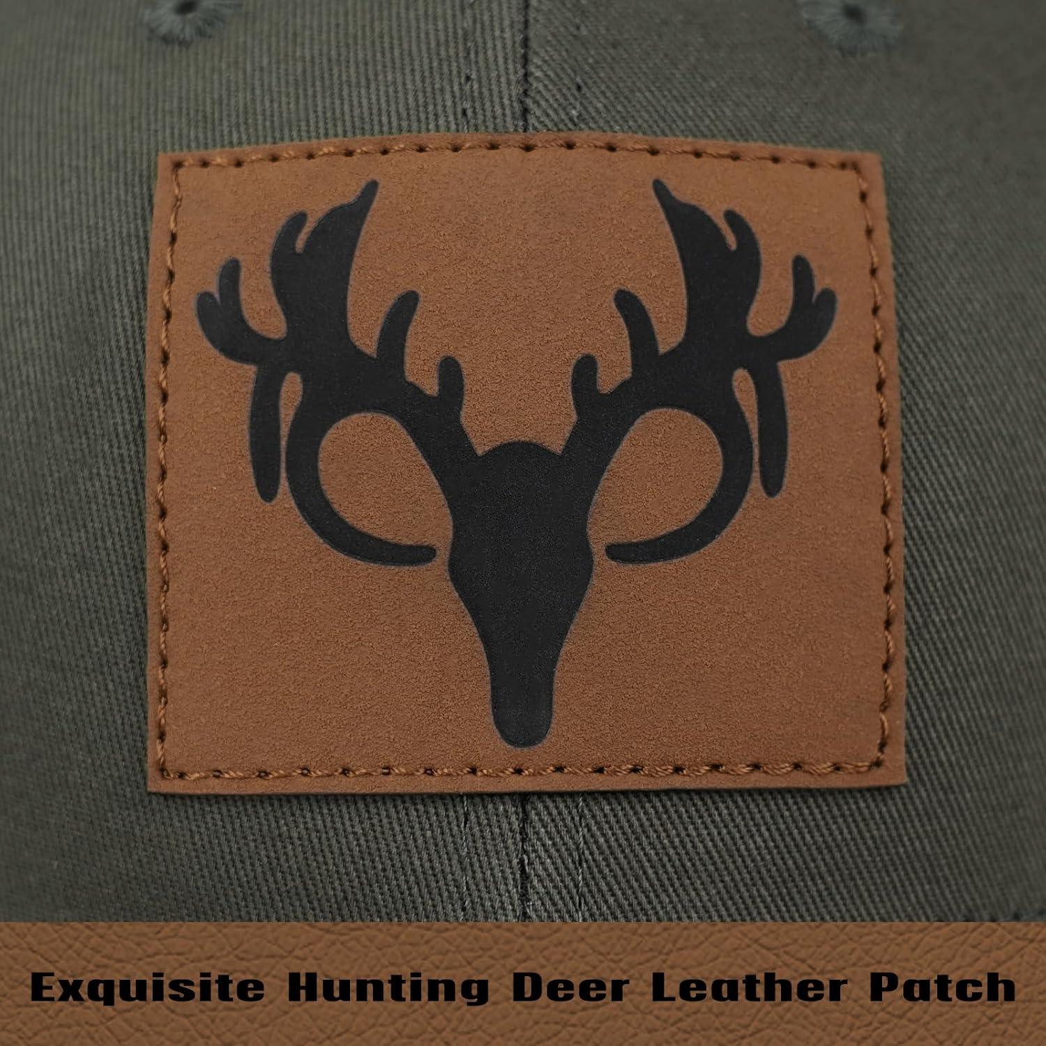 Hunting Deer Hat, Snapback Trucker Hats Leather Patch Mesh Baseball Cap Hunter Gifts for Men Dad Grandpa - Image 3