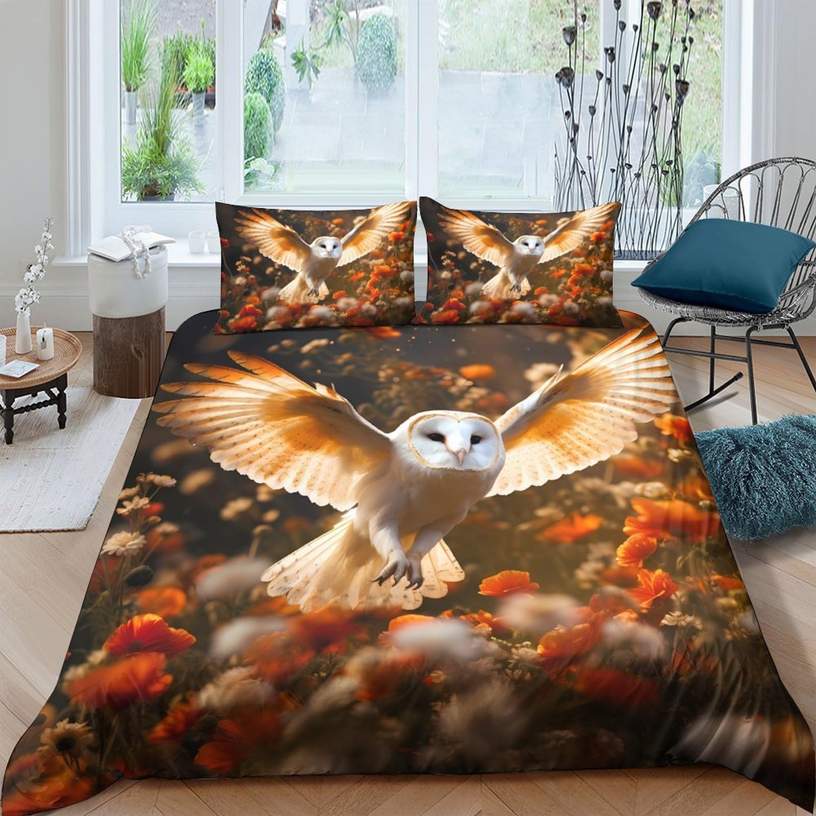 Ctjqhvkz Style-2 3D Printed Majestic Owl Fitted Sheet Microfiber Soft Autumn Forest Bed Cover For Bedroom Decor Mattress Protection Single（135X200cm）