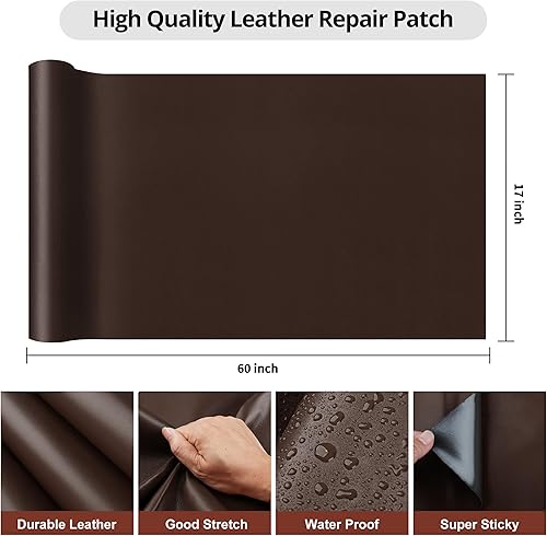 Miniatura 38 de Parche de reparación de cuero, cinta de reparación de cuero autoadhesiva de 17 x 60 pulgadas, parches de cuero grandes para sofás, muebles, asientos