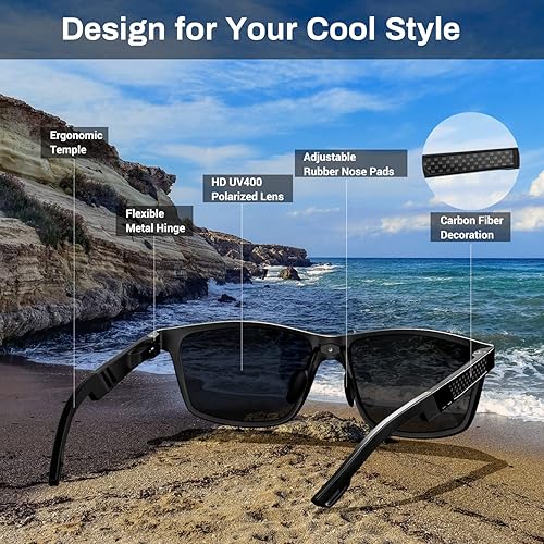 Miniatura 2 de ROCKNIGHT Sunglasses Men Polarized UV Protection Al-Mg Metal Frame Lightweight Flat Lens Hiking Fishing