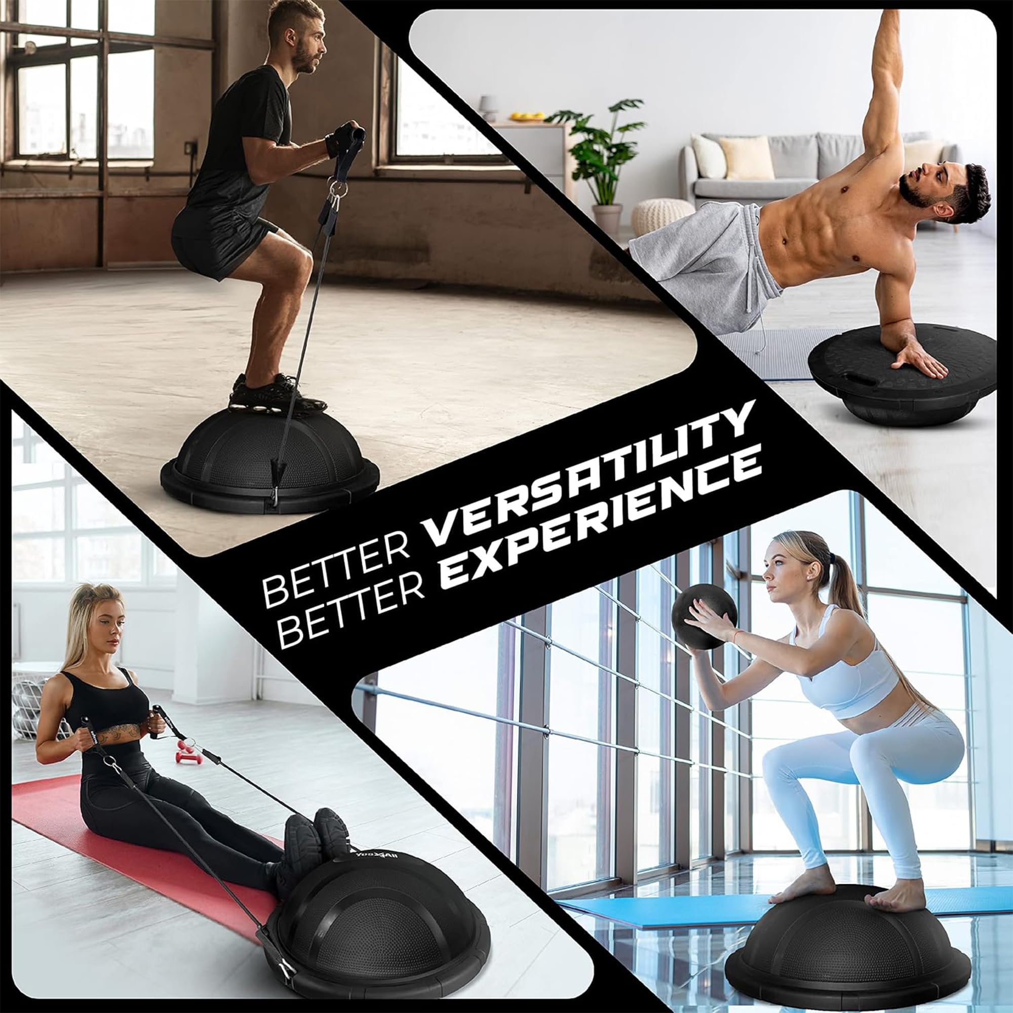 Pelota de entrenamiento de medio equilibrio con banda de resistencia y pelota de pilate (negro)
