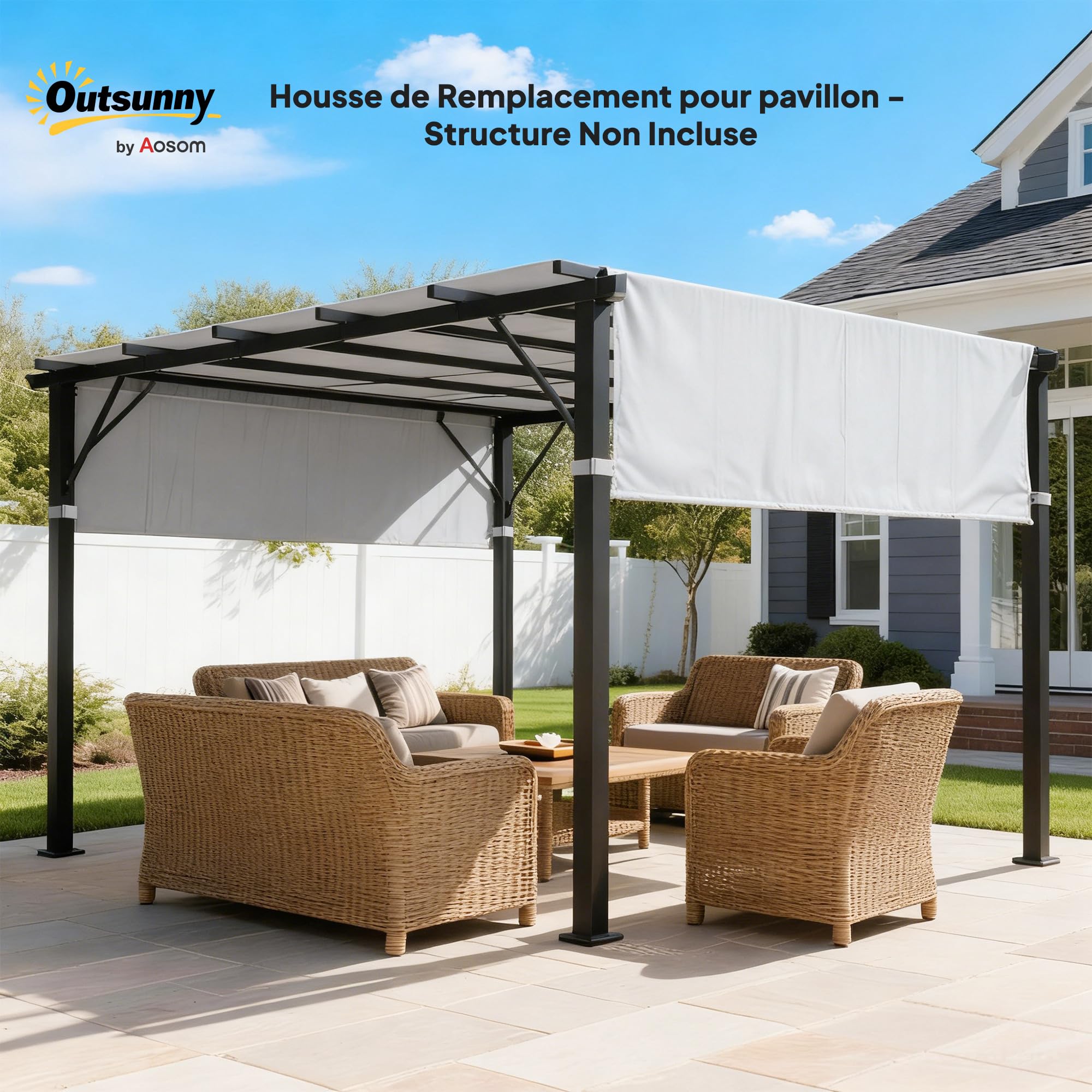 Outsunny Lot de 2 Toiles de Rechange pergola rétractable de 4,9 x 1,2 m pour pergola de 3 x 3 m Tissu Polyester Protection UV Gris Clair