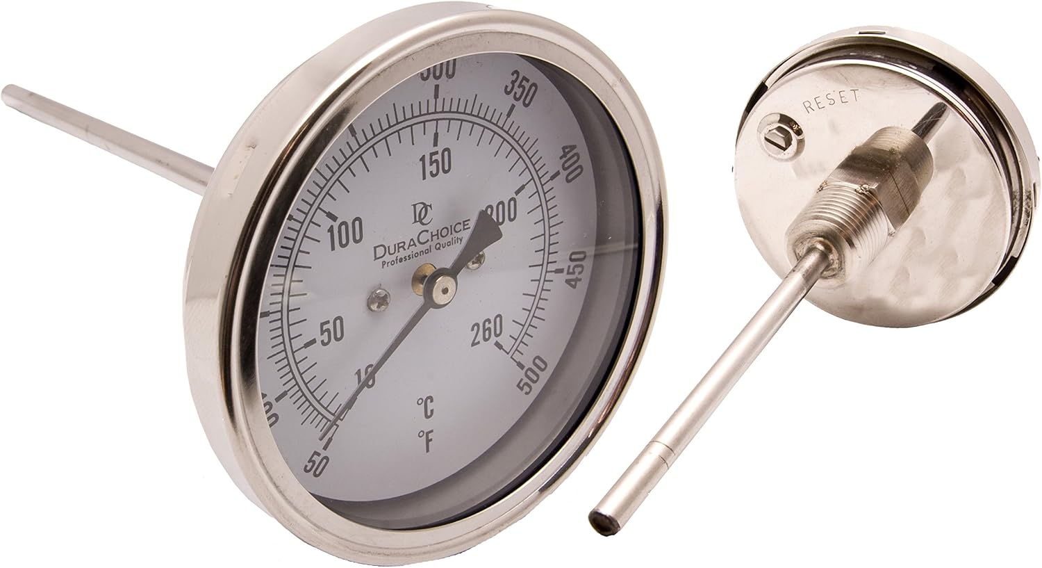 Industrial Bimetal Thermometer 3 Face x 9 Stem, 0-250 w/Calibration Dial