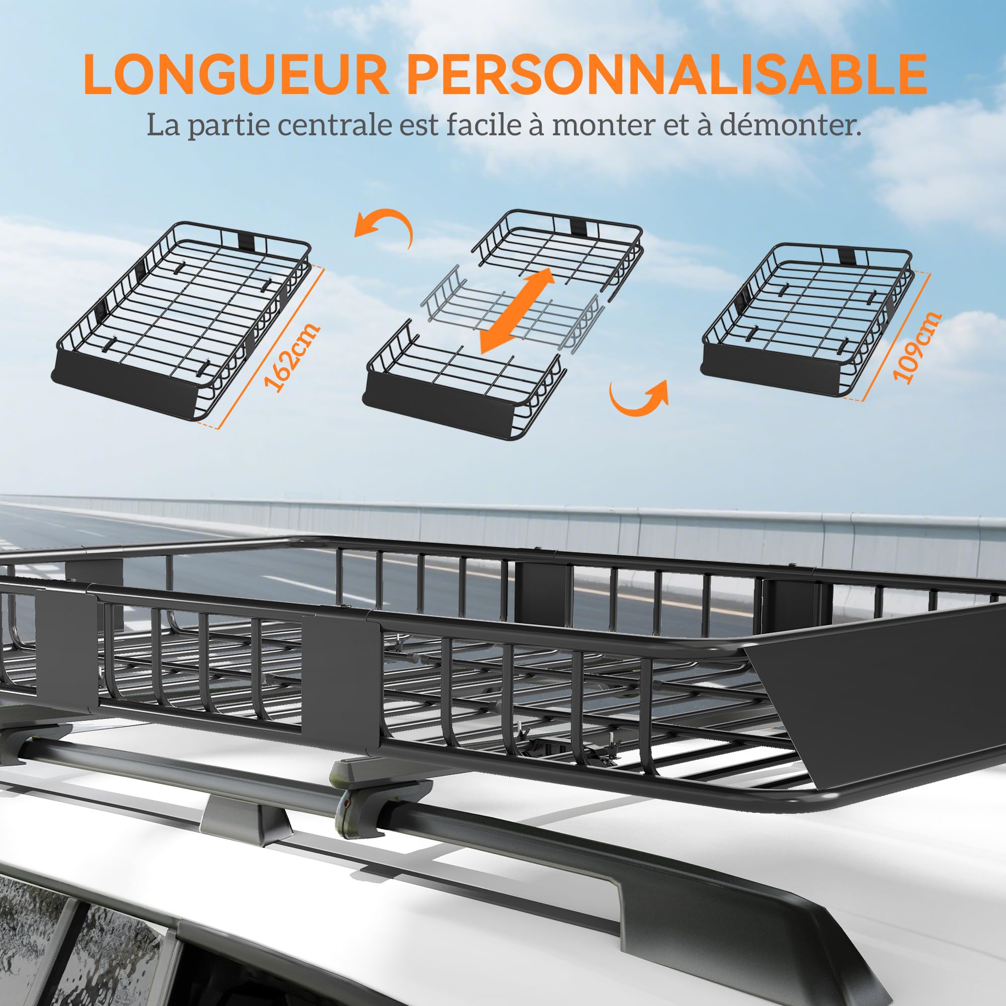 HOMCOM 64"/43" x 39" Baca de Techo Regulable Universal para Coche