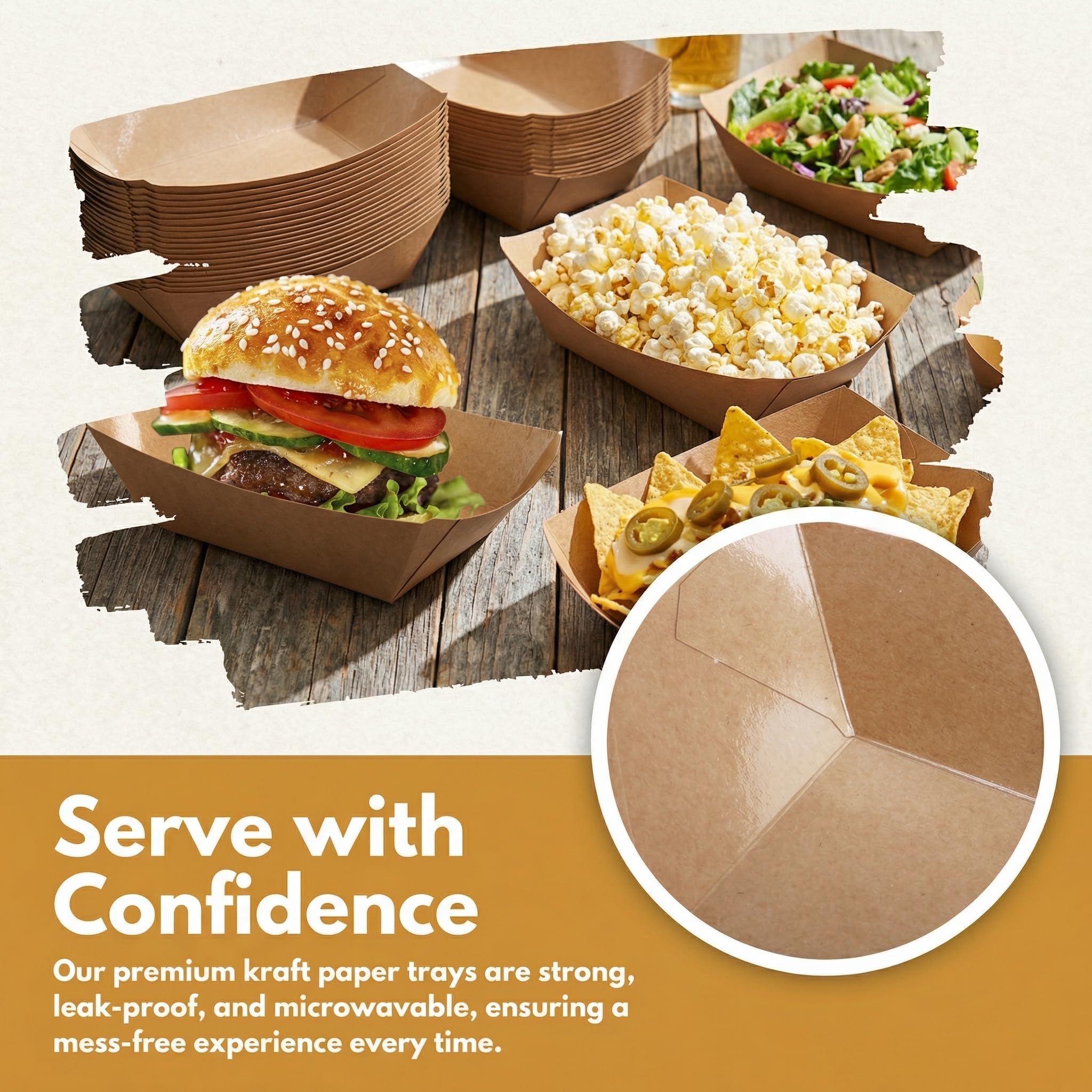 DEAYOU Paquete de 250 botes de papel para alimentos, bandejas de comida marrón kraft a prueba de grasa de 2 libras, cestas desechables de cartón para servir, contenedores de cartón de comida rápida