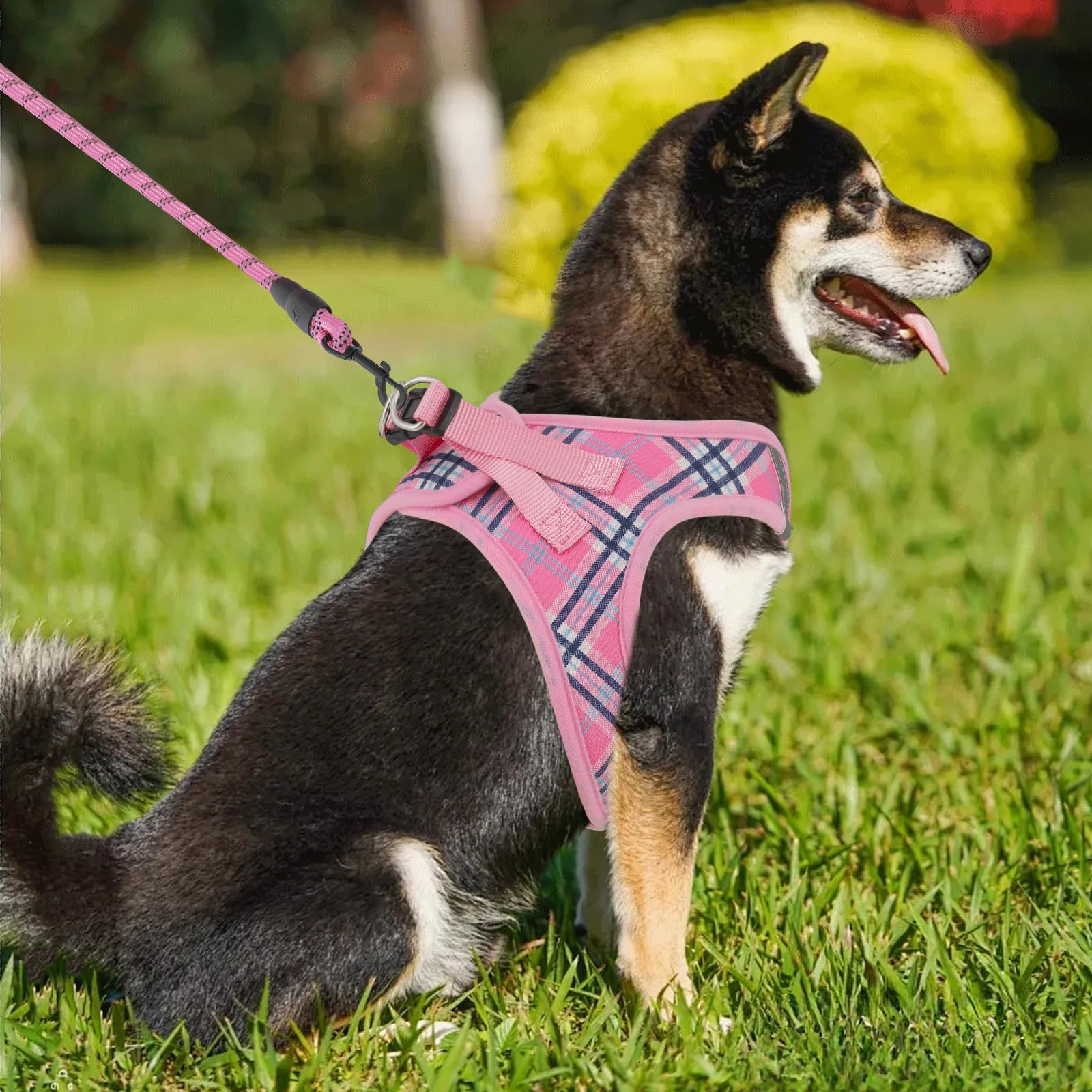 Magshion No Pull Dog Harness and Leash Set for Large Dogs, Heavy Duty 5ft Leash, Padded Pet Vest with Adjustable Velcro & Reflective Strips for Walking, Running, Training in Night, Pink, L