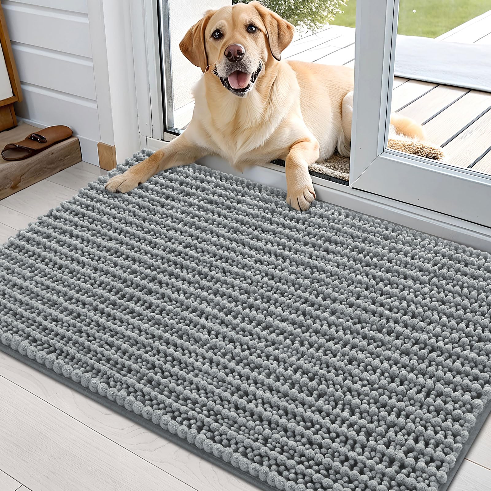 OLANLY Dog Door Mat for Muddy Paws 36x24, Ultra-Absorbent Chenille Mud Mat