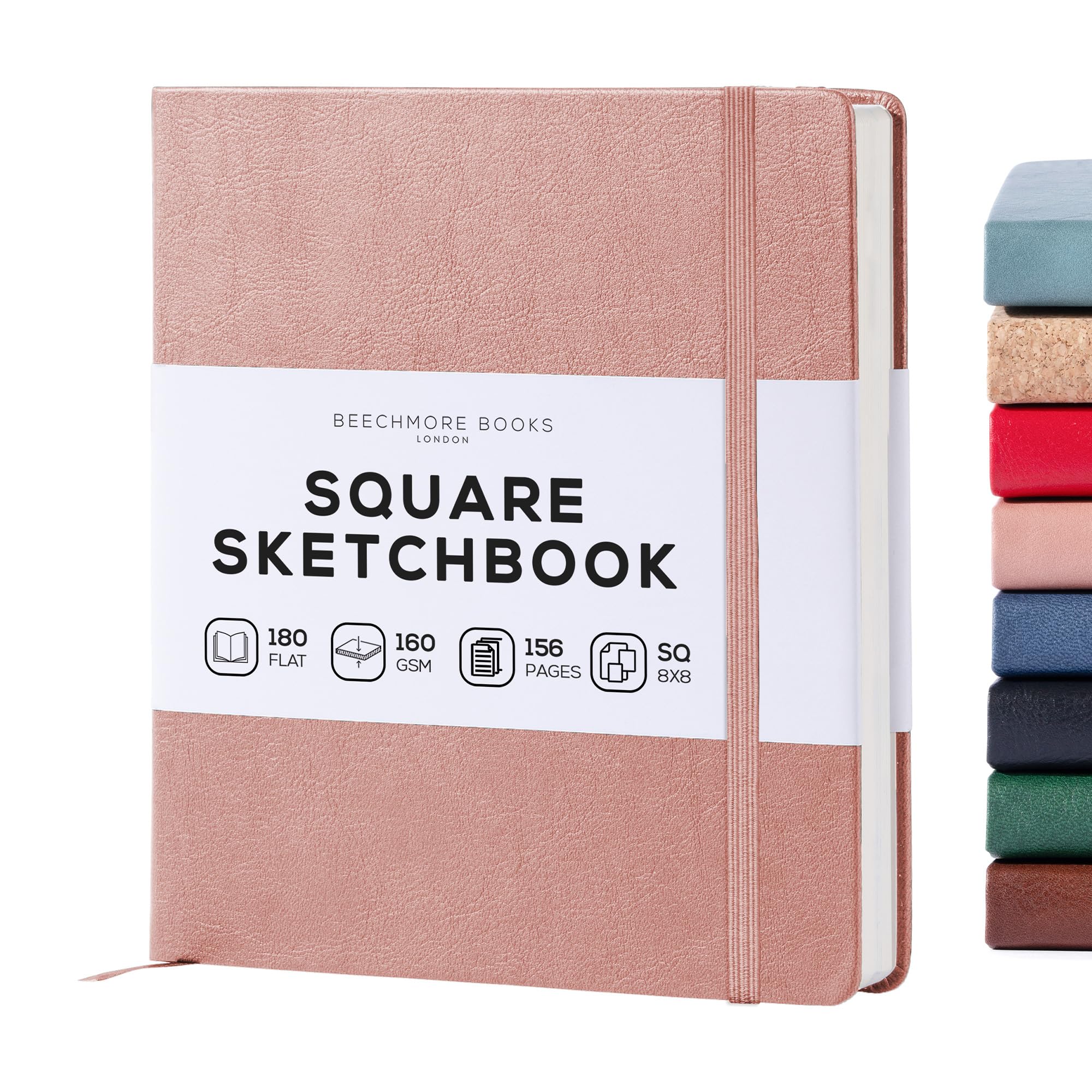 Beechmore Books Rose Wood Square Mixed Media Sketchbook – 8”X8” Inch Professional Art Journal, 160 Gsm / 98 Lb Ivory Paper, Perforated Pages, Vegan Leather Hardcover, Lay-Flat Design For Drawing & Doodling