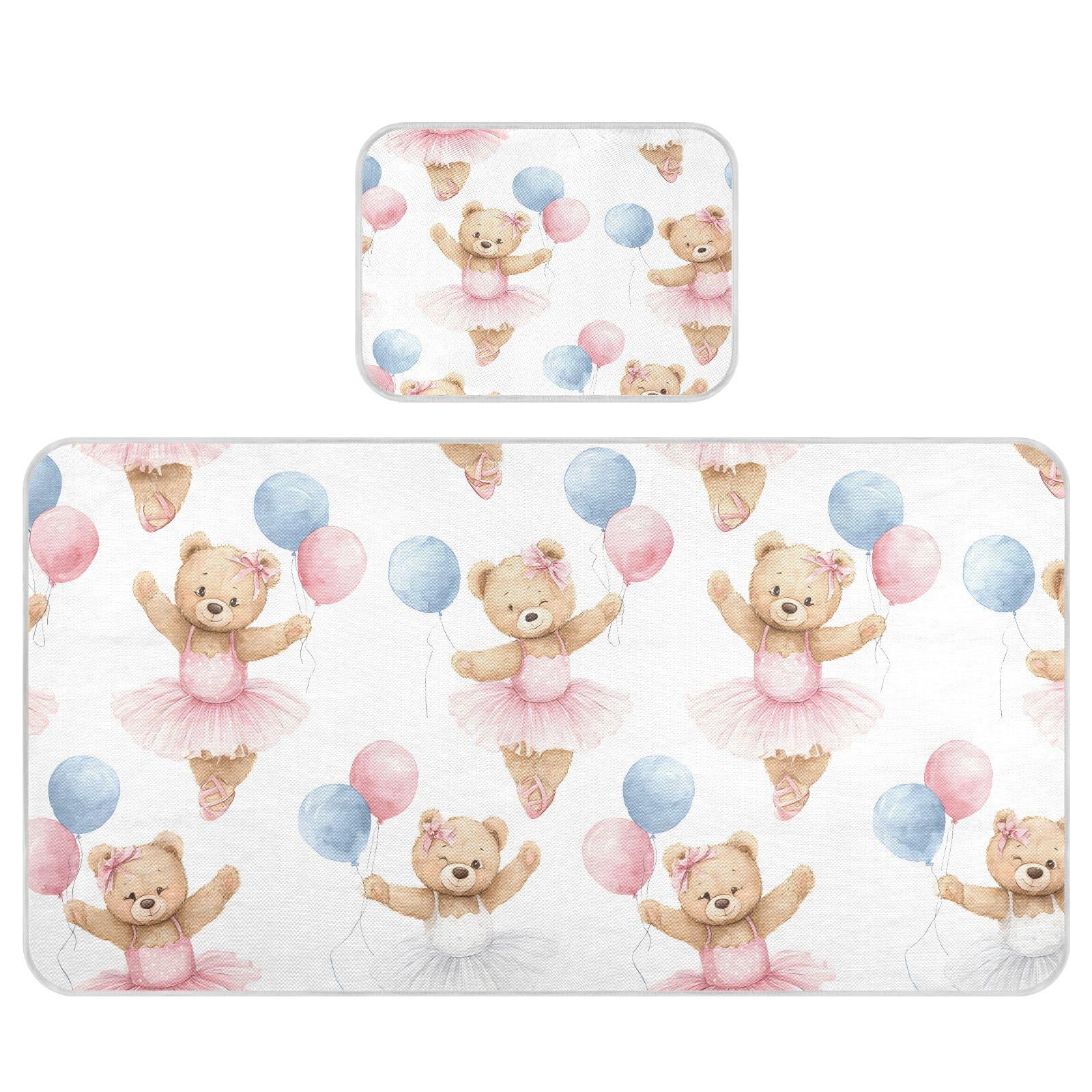 Bolaz Summer Sleeping Bed Pad, Ballerina Bear Balloon Pattern Cooling Mattress Set Breathable Bed Mat Ice Silk Mat + Pillow Cover for Toddler Boys Girls