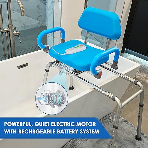 Miniatura 21 de Carrusel - Silla de ducha deslizante con asiento giratorio, bañera acolchada de alta calidad, con brazos giratorios, diseño ajustable de ahorro