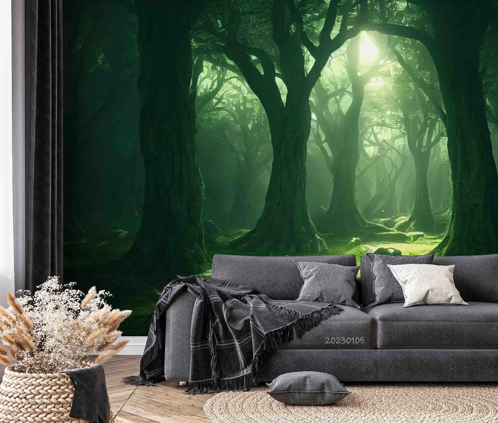 Papier peint panoramique jungle vert 150x105 cm pour decoration murale