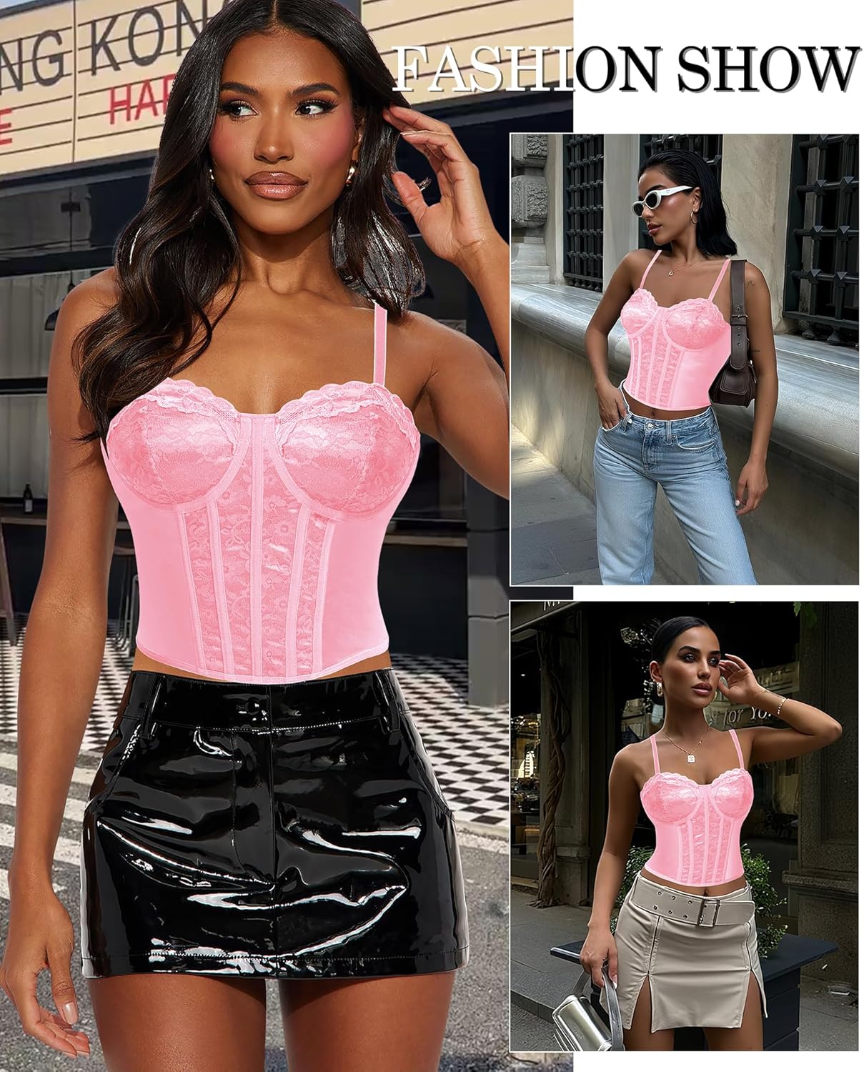 Corset Tops for Women Lace Going Out Bustier Top Adjustable Straps Satin Camisole Crop Top with Back Hooks - Image 5