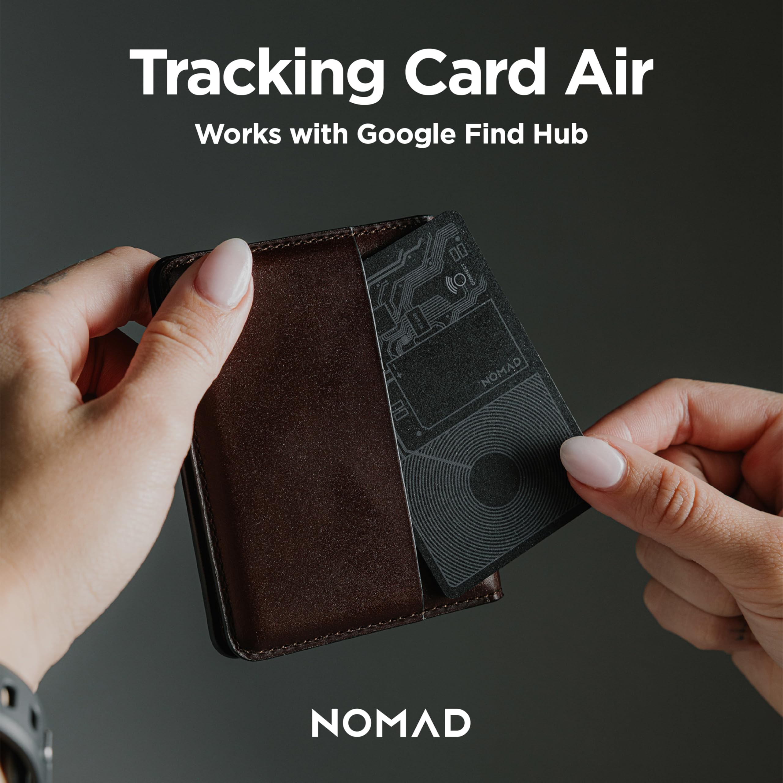 Nomad Scheda di tracciamento Air per Android, sottile, compatibile con Google Find Hub, tracker per carte ricaricabile impermeabile IPX7, batteria 7 mesi, spessore 1,7 mm, Android OS 9 o versioni
