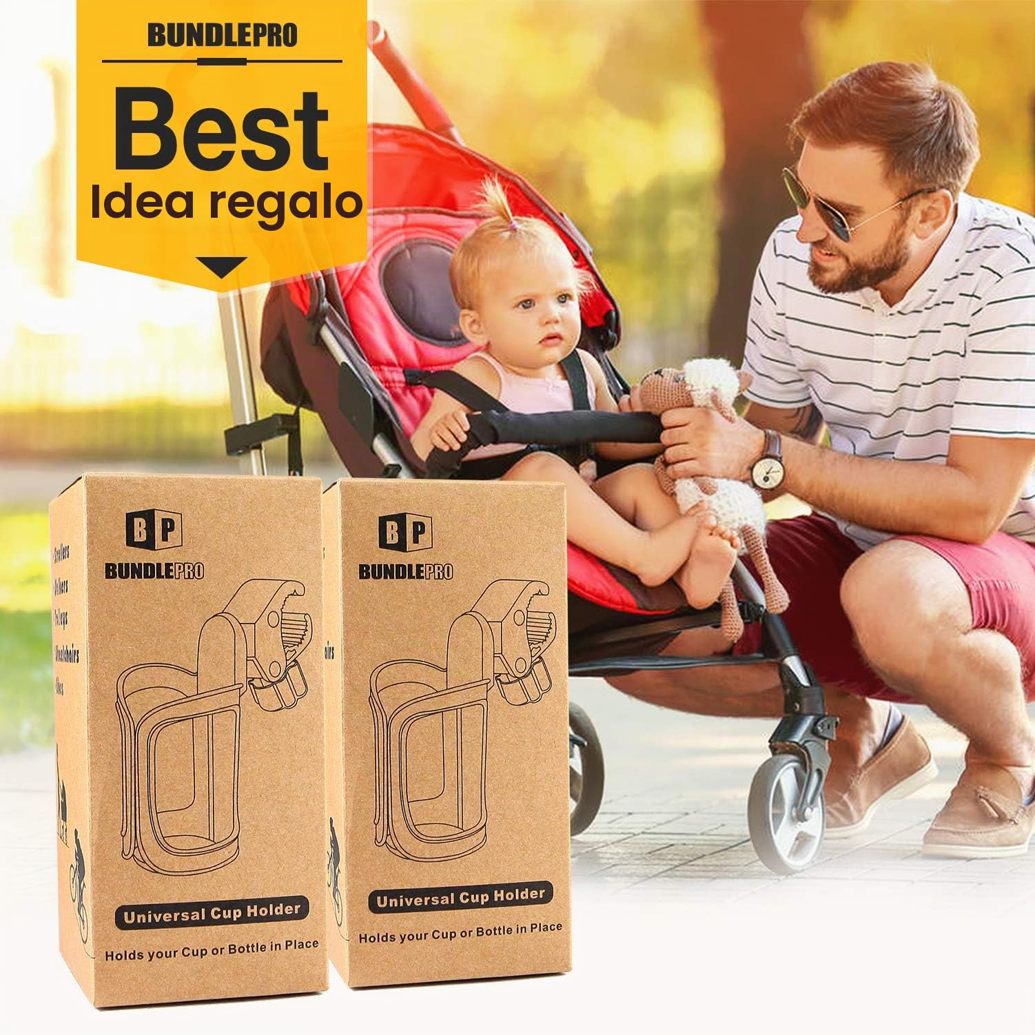 Confezione da 2 portabicchieri per passeggino universali, regolabili, adatti anche per biciclette, carrelli, deambulatori e sedie a rotelle