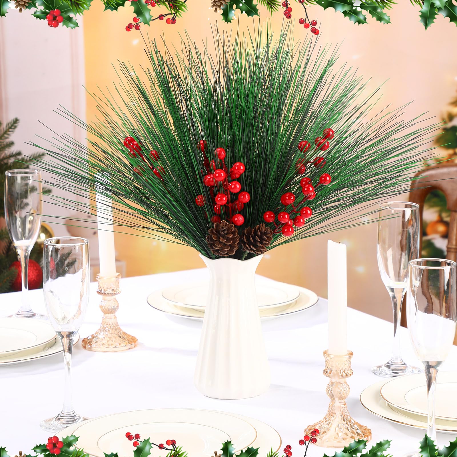 Norme Lot de 12 grandes aiguilles de pin artificielles vertes de 45 cm pour décoration de Noël, guirlande de Noël, couronne, arrangements floraux, décoration de vacances