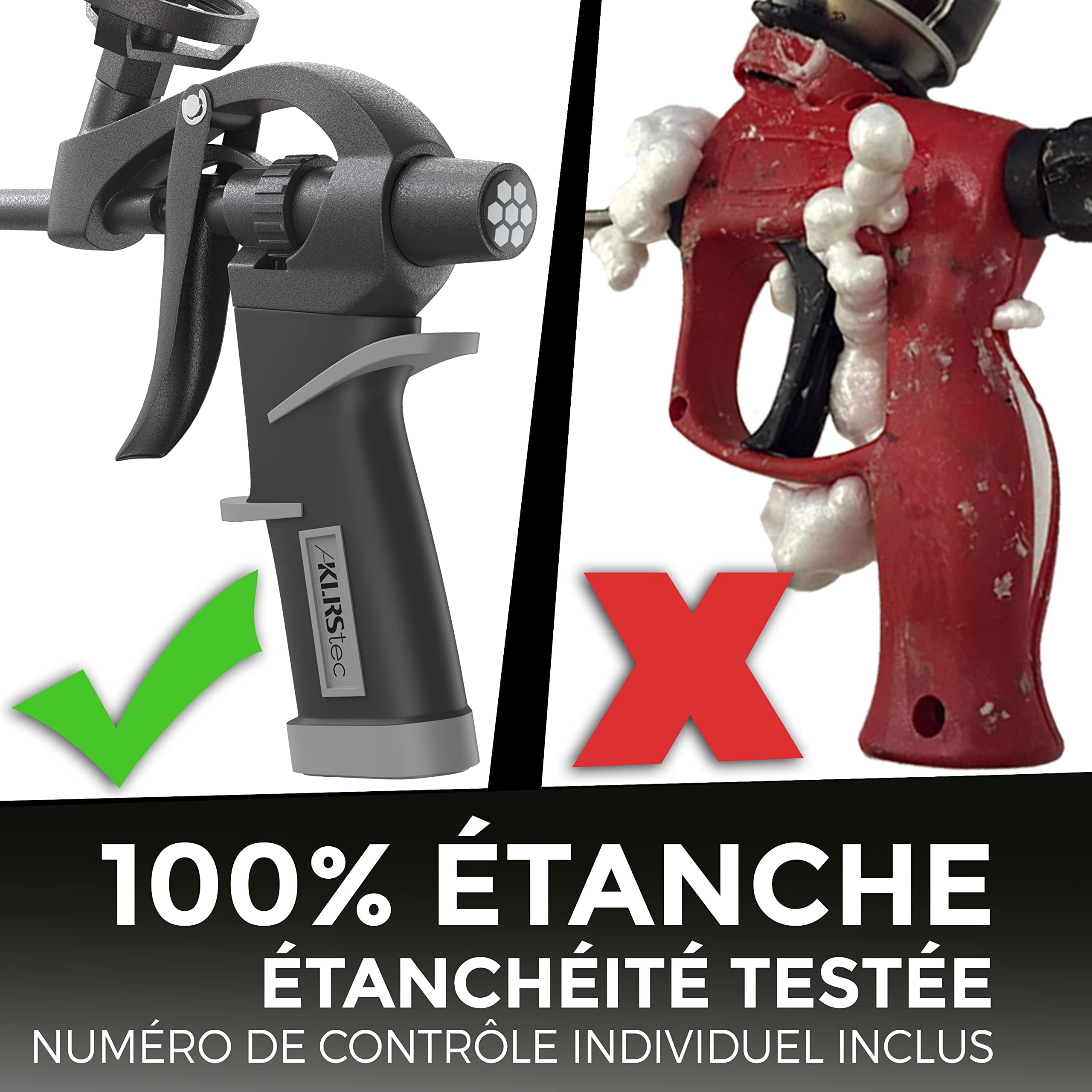 KLRStec® PROFESSIONAL Pistolet à mousse PU revêtu de téflon (PTFE) - Pistolet de montage professionnel I Pistolet à mousse pour le bâtiment réglable à une main (1k & 2k 750ml), accessoires inclus