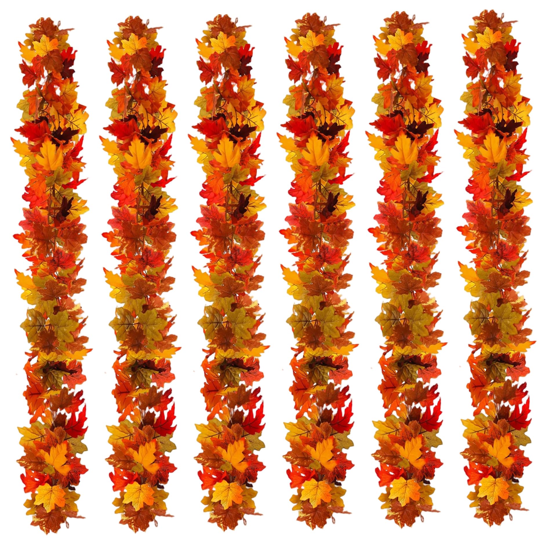 CAKEEYUM 6Pcs Fall Leaf Garland 69 Inch Artificial Silk Maple Leaf Hanging Leaves Halloween Garland for Indoor Outdoor Fall, Leaves, Halloween